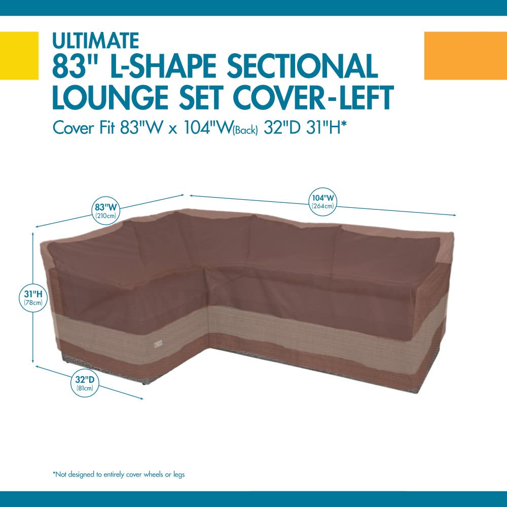 Duck Covers Ultimate Waterproof 104 Inch Patio Left-Facing Sectional Lounge Set Cover - Heavy Duty Outdoor Furniture Protection for Sofa, Couch & Sectionals - Perfect for Rain, Snow & UV Protection