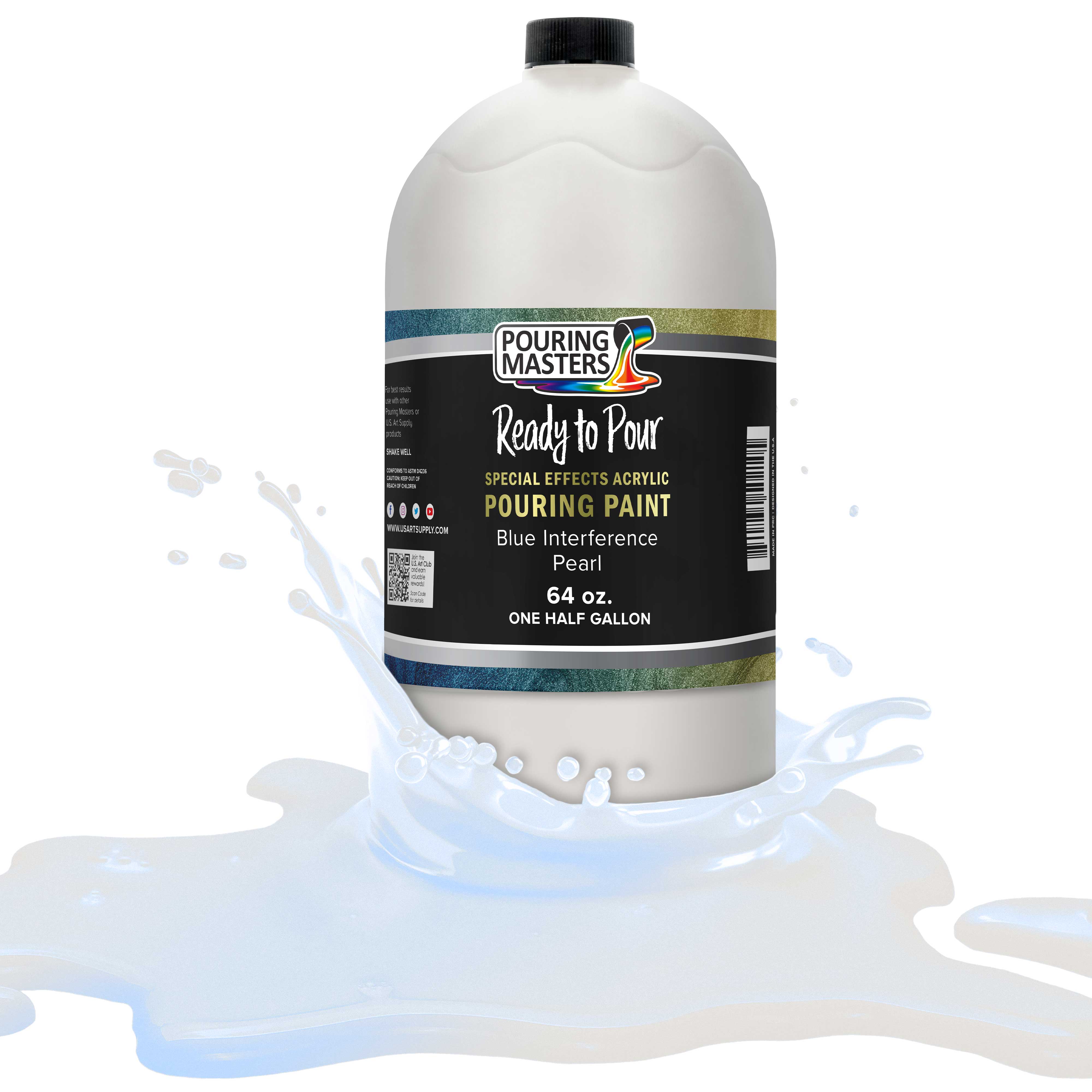 Blue Interference Pearl Acrylic Pouring Paint - Half Gallon Bottle, Pre-Mixed Water-Based for Fluid Art, Canvas Painting & DIY Crafts | Perfect for Abstract Art, Home Decor & Creative Projects