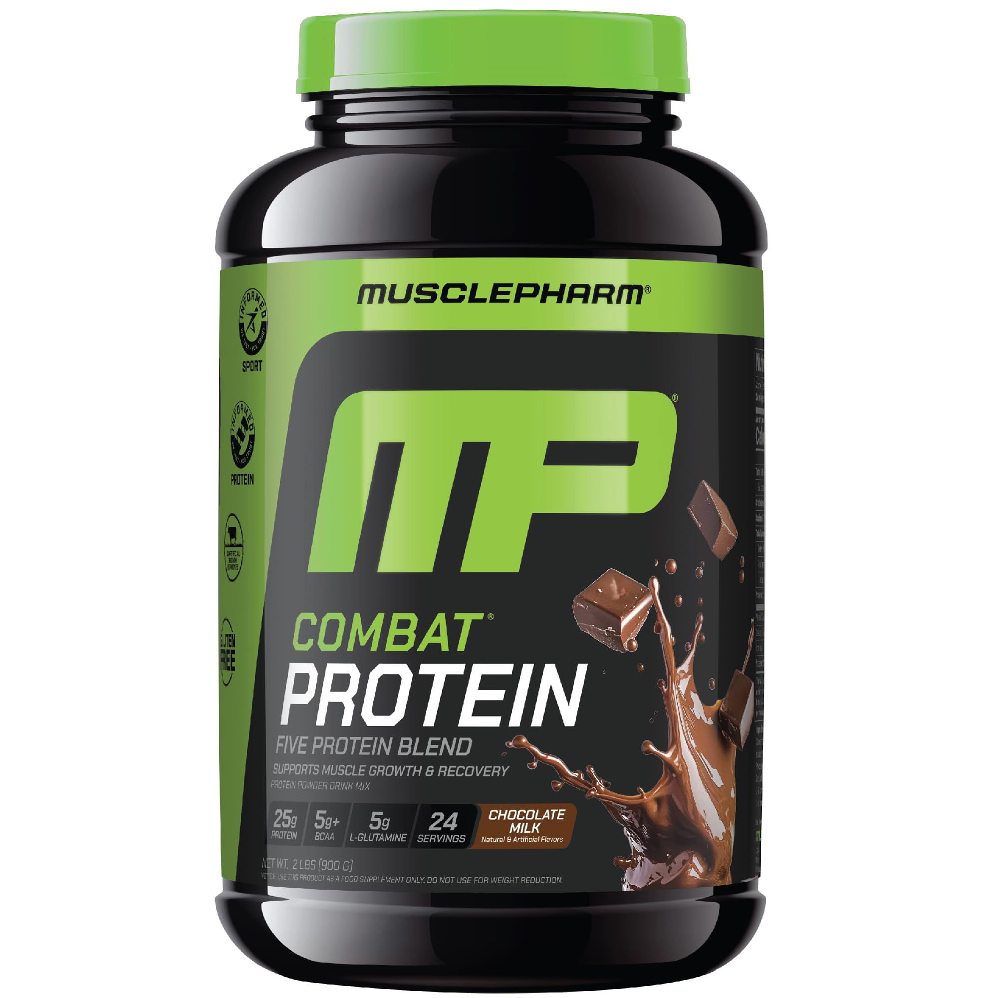 MusclePharm Combat Protein Powder - Chocolate Milk Flavor | 5 Protein Sources (Whey Isolate & Egg Albumin) | Gluten Free Muscle Recovery Supplement | 2lb (26 Servings) | Ideal for Post-Workout Recovery & Muscle Growth