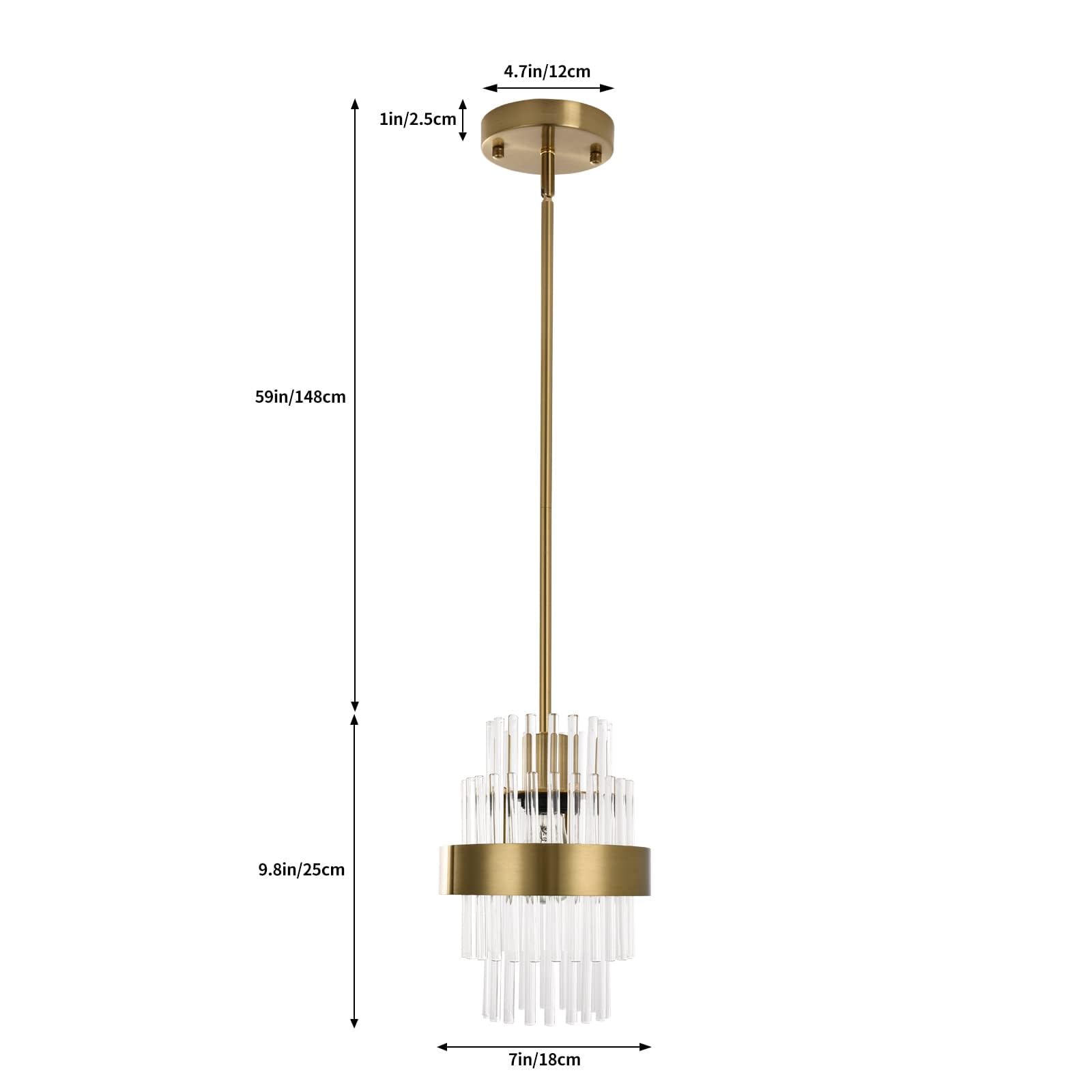 Modern Glass Pendant Light Fixtures - 7 Inch Brass Kitchen Island Lighting (2 Pack) - Adjustable Height for Dining Room, Bar Counter & Home Decor