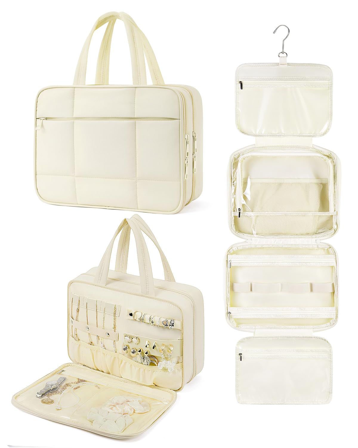 Telena Travel Toiletry Bag with Jewelry Organizer - Waterproof Hanging Cosmetic Bag for Women | Lightweight Makeup Organizer for Travel Essentials | Perfect for Vacation, Business Trips & Gym Use