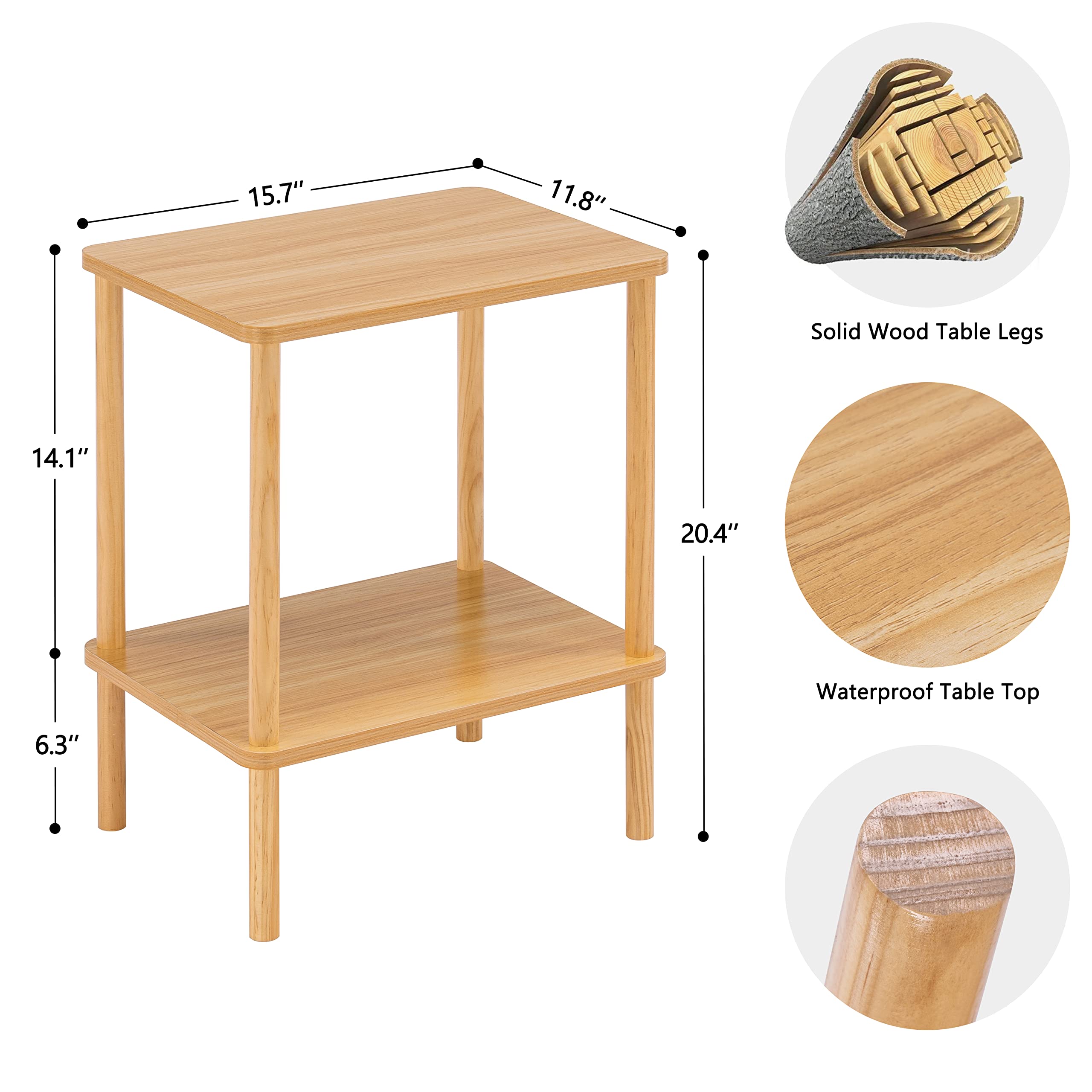 Apicizon 2 Tier End Table with Storage Shelf - Boho Nightstand & Side Table for Small Spaces - Easy Assembly Farmhouse Bedroom, Living Room & Entryway Furniture - Perfect for Reading Nook, Guest Room or Apartment Decor