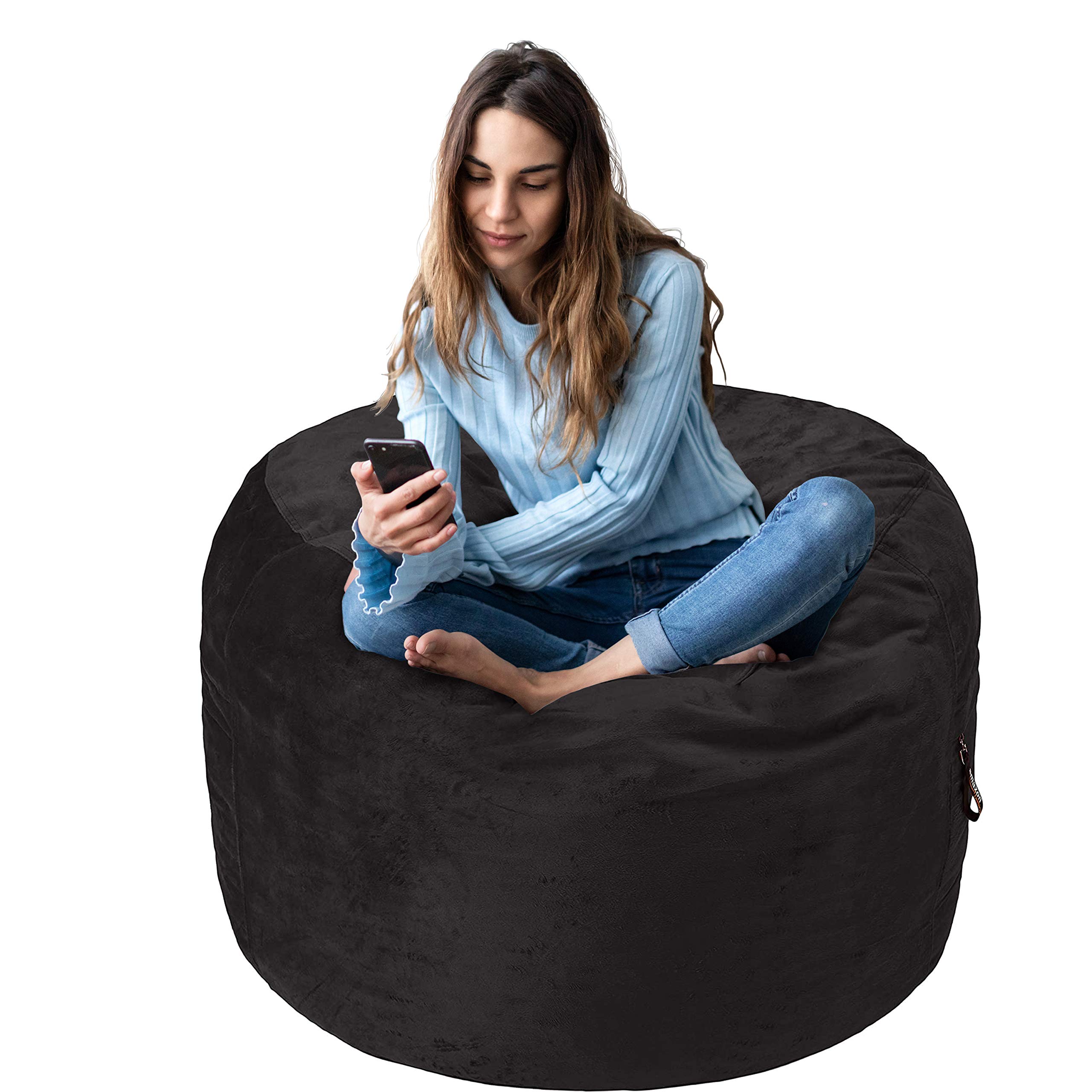 Amazon Basics 3' Memory Foam Bean Bag Chair with Soft Microfiber Cover - Black - Perfect for Gaming, Lounging & Dorm Room Decor