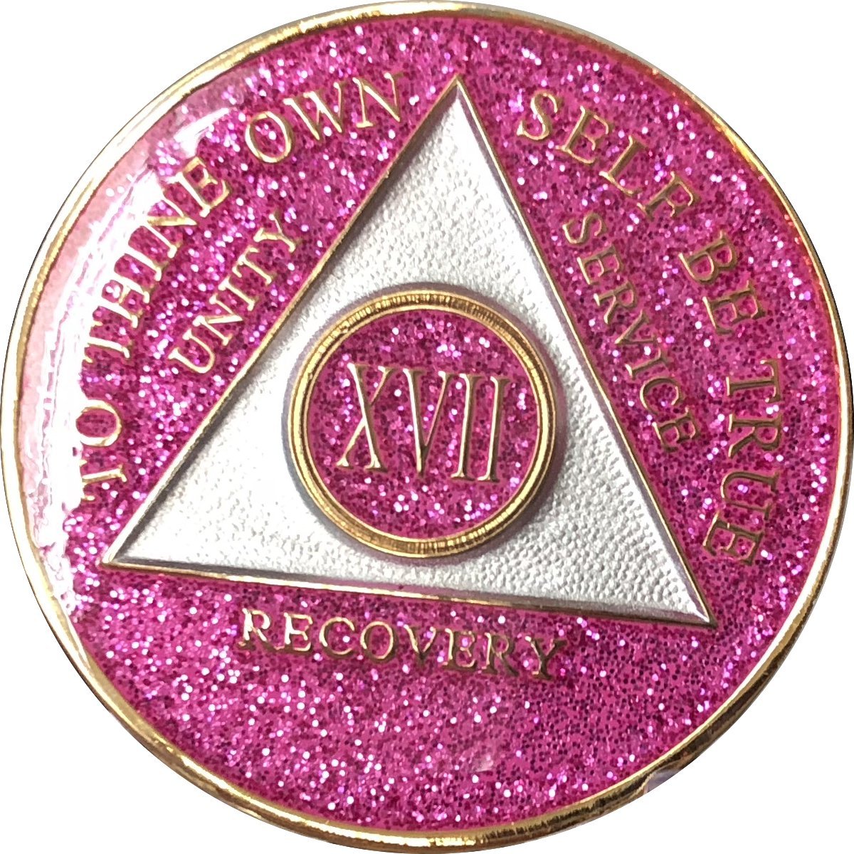 17 Year AA Medallion Glitter Pink Tri-Plate Poker Chip XVII - Perfect for Casino Nights, Poker Tournaments & Collectible Display