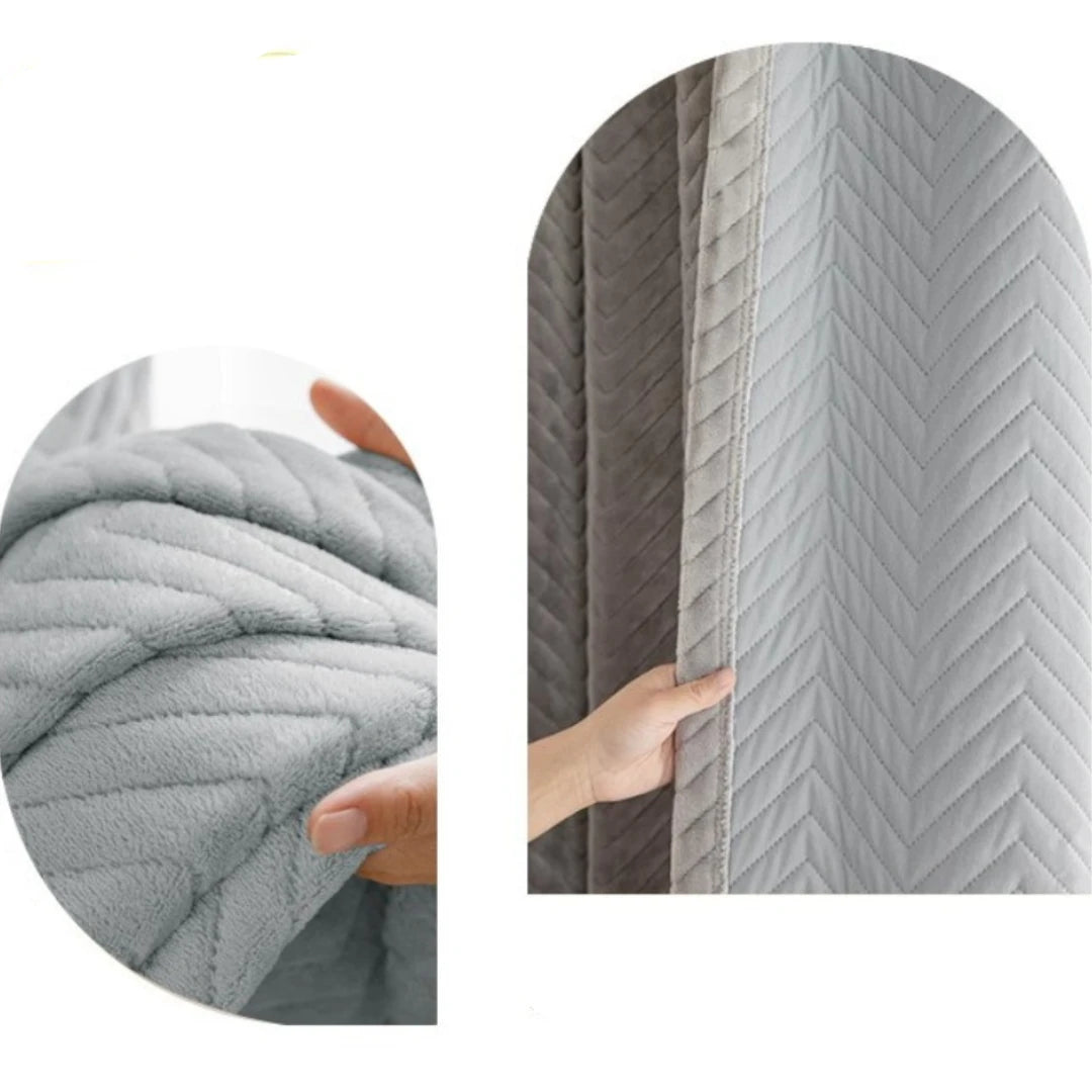 Judith Chevron Velvet Thermal Insulated Soundproof Blackout Curtains for Bedroom & Living Room - Energy Efficient Noise Reducing Window Treatment for Home Decor