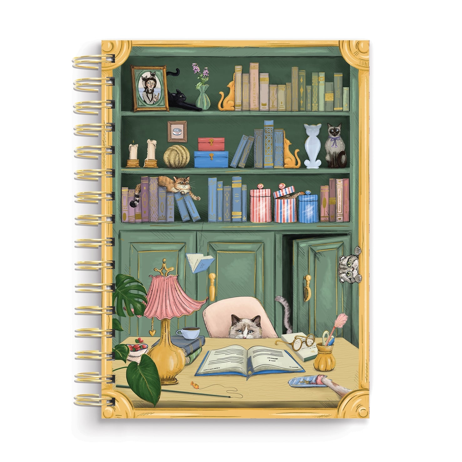 Premium Cat Library Spiral Notebook - Cute Feline Design College Ruled Journal for Students & Writers - Perfect for Note Taking, Journaling & Gift Giving