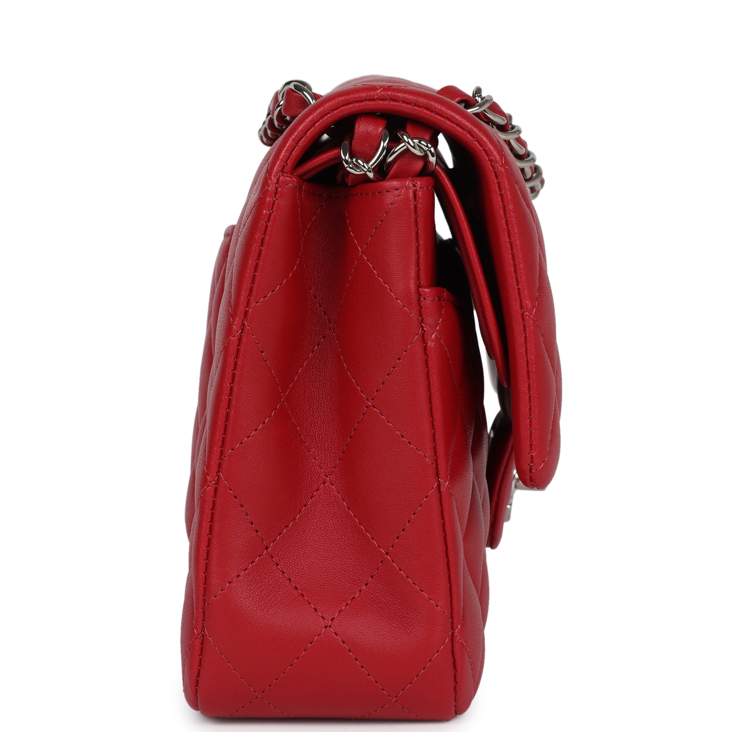 Chanel Medium Classic Double Flap Bag Red Lambskin Silver Hardware - Luxury Designer Handbag for Women, Perfect for Parties, Dating & Special Occasions