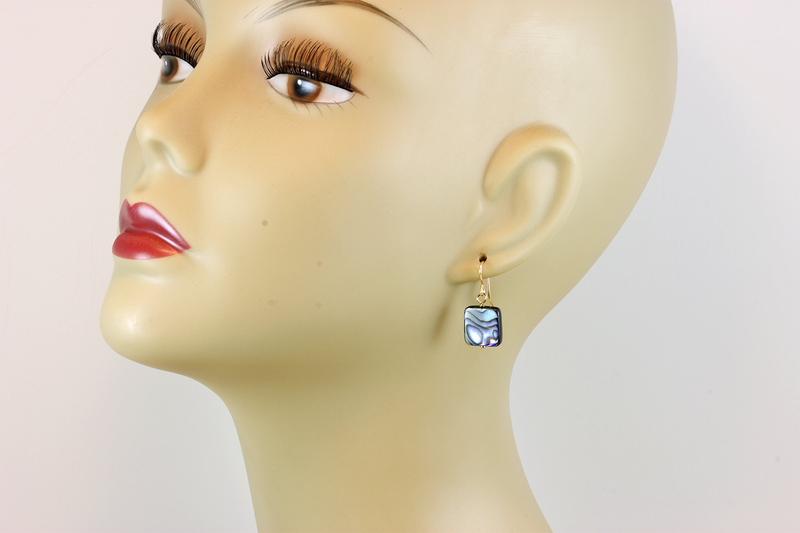 Peacock Blue Mother of Pearl Earrings - Abalone Shell Square Dangle Earrings for Women, Everyday Wear & Special Occasions