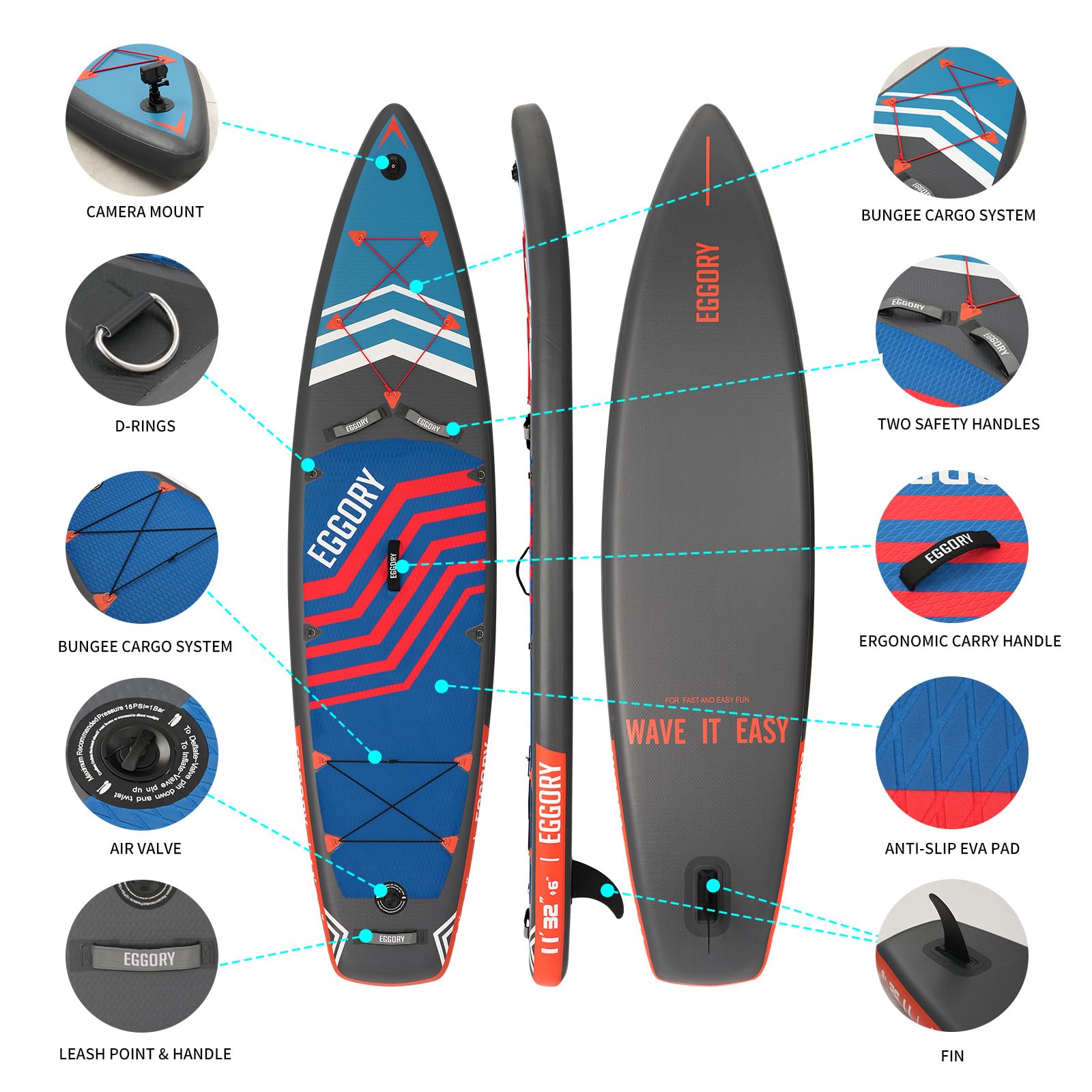 Premium Inflatable Stand Up Paddle Board SUP with Paddle, Pump & Carry Bag - 11' x 32
