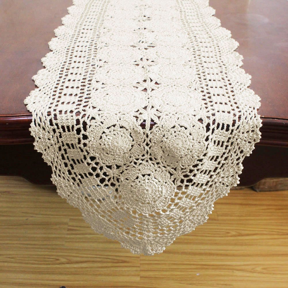 Handmade Cotton Crochet Lace Oval Table Runner - 14x36 Inch Dark Brown Decorative Table Cover for Dining, Coffee, Console, Dresser & TV Stand - Elegant Home Decor for Weddings & Special Occasions