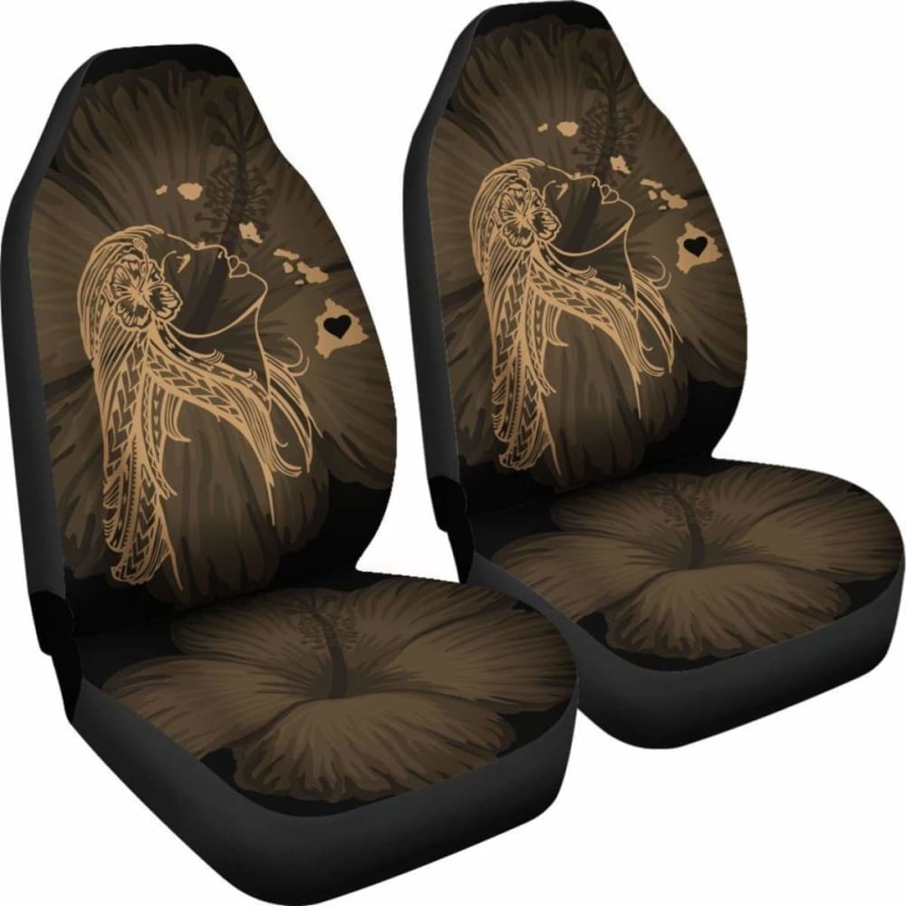 Premium Alohawaii Car Seat Covers - Hawaiian Hula Girl & Hibiscus Floral Design with Gold Map Accent - Universal Fit for Cars, Trucks & SUVs - Perfect for Beach Trips, Summer Road Trips & Tropical-Themed Vehicles