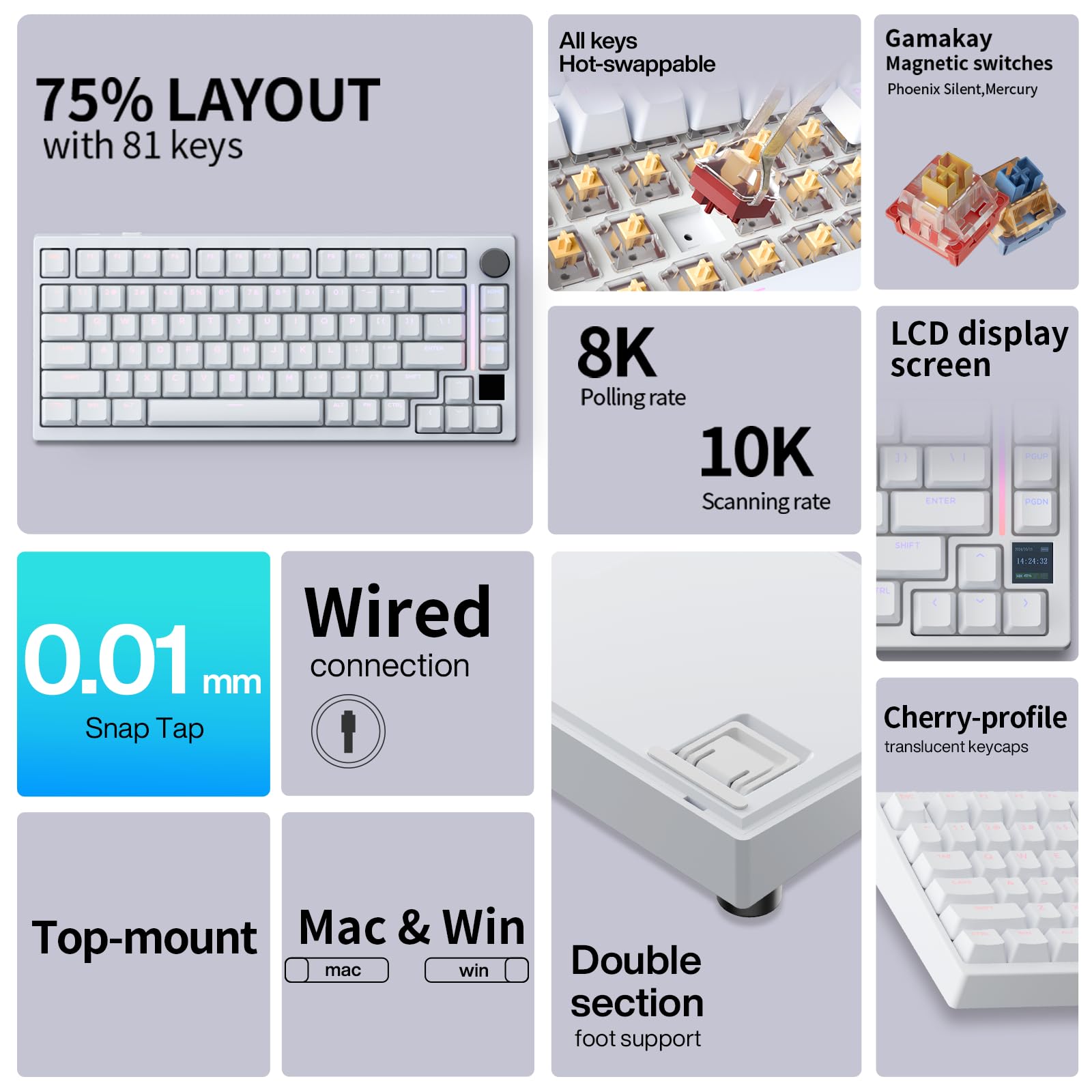 GK GAMAKAY TK75HE V2 Wired Mechanical Gaming Keyboard - 75% Layout, 8KHz Polling Rate, 0.01mm Rapid Trigger Accuracy, Hall Effect Magnetic Switches, RGB Backlit, TFT Screen (Black, Magnetic Phoenix) - Perfect for Competitive Gaming, Esports & Typing
