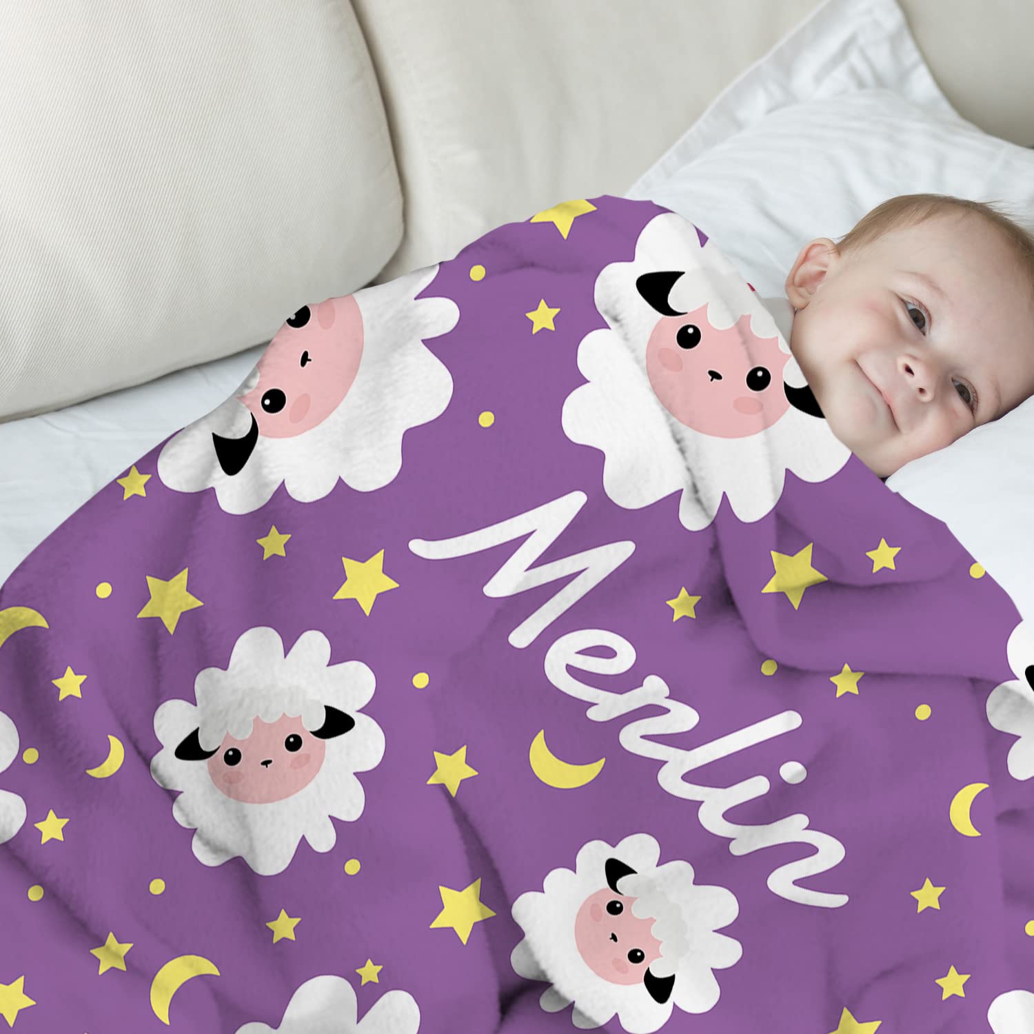 Personalized Baby Blanket with Name - Custom Little Sheep Blankets for Boys & Girls | Soft Nursery Blanket for Newborns, Christening Gifts, and Baby Showers