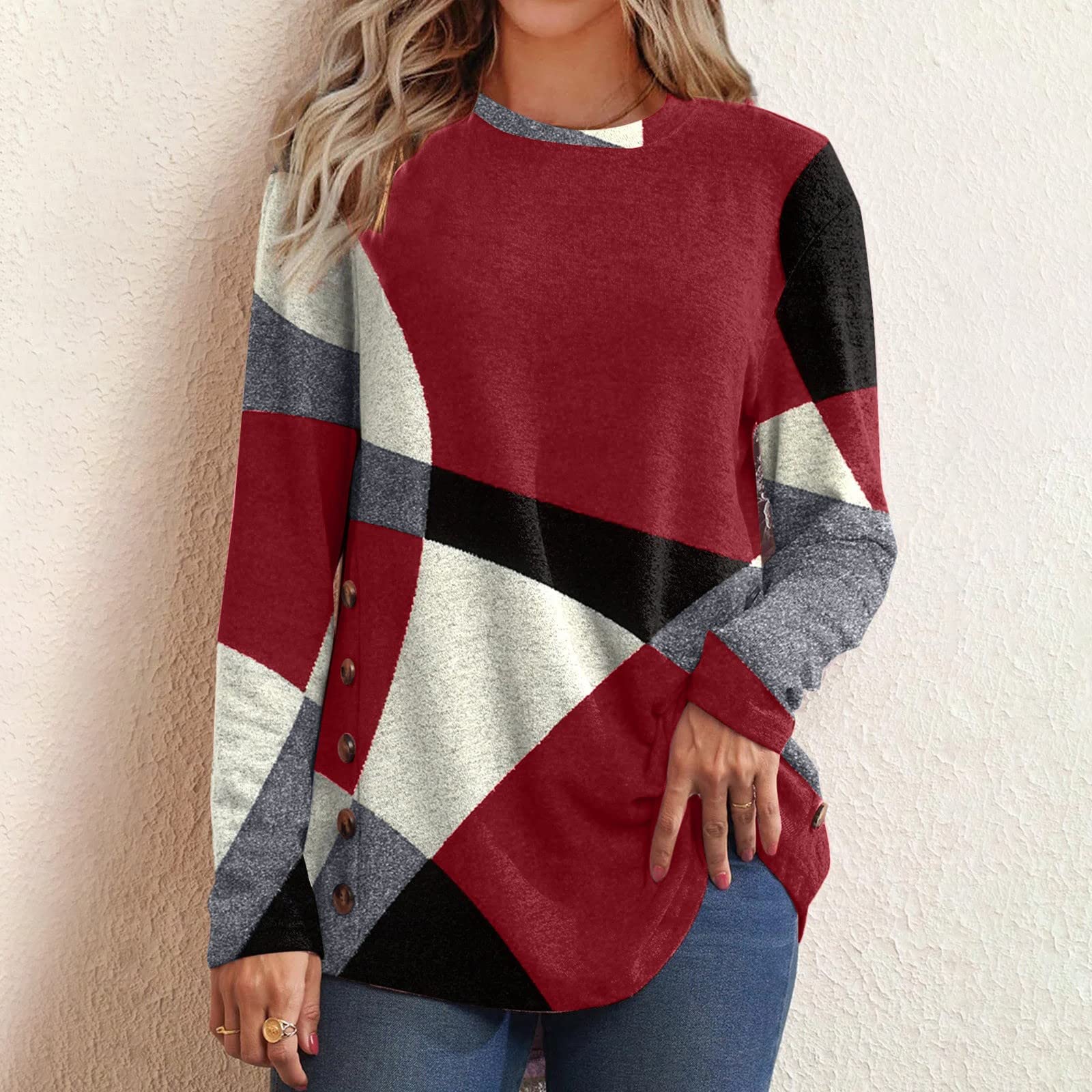 Valentine's Day & St. Patrick's Day Women's Oversized Sweatshirt - Long Sleeve Crewneck Lace Top Plaid Shirt for Spring & Summer 2024 (Red, 3X-Large) | Perfect for Date Nights, Holiday Parties & Casual Outings