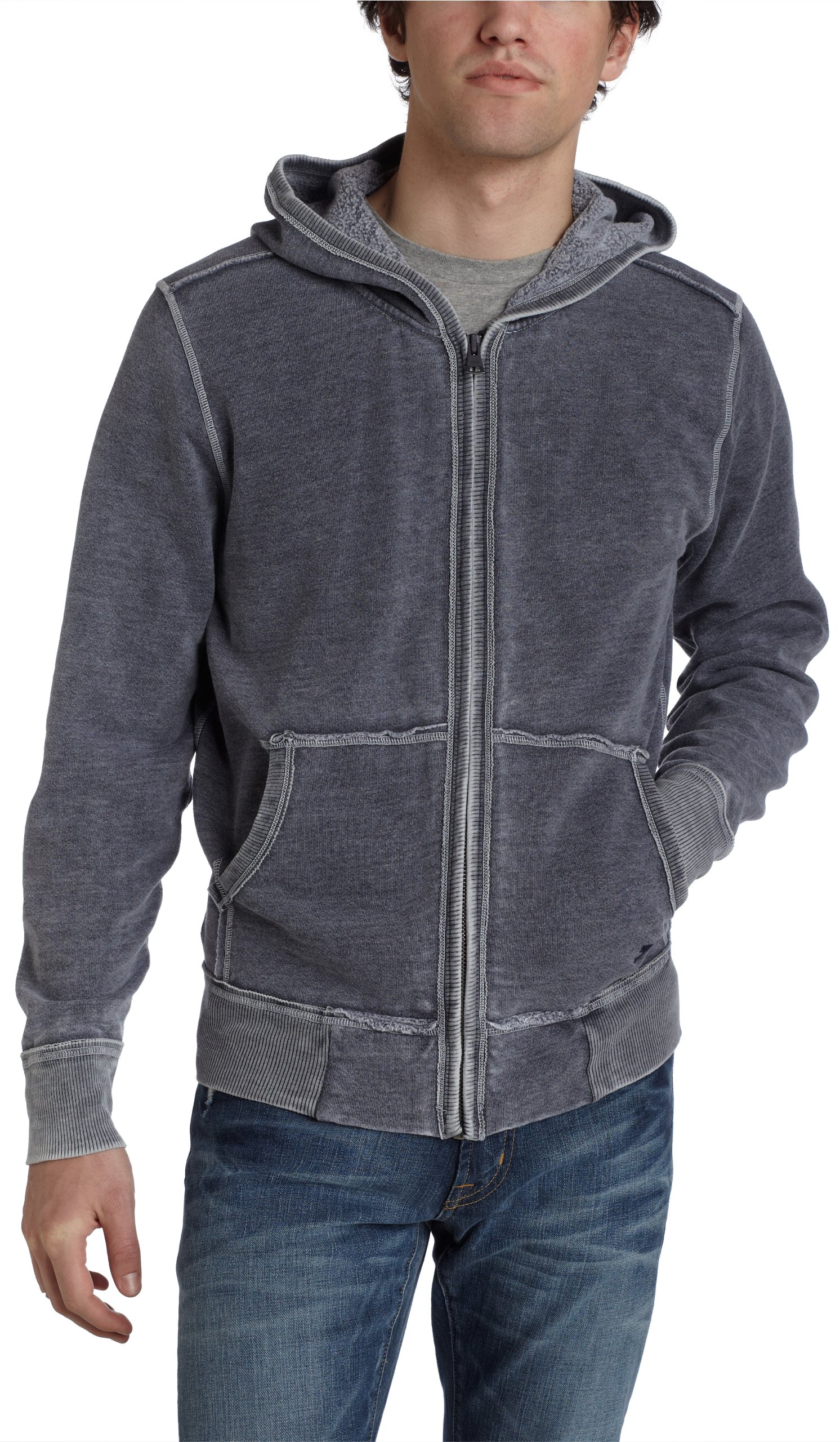 7 For All Mankind Men's Premium Burnout Terry Hoodie - Soft Cotton Pullover Sweatshirt with Hood for Casual Wear & Lounge Comfort in Midnight Blue