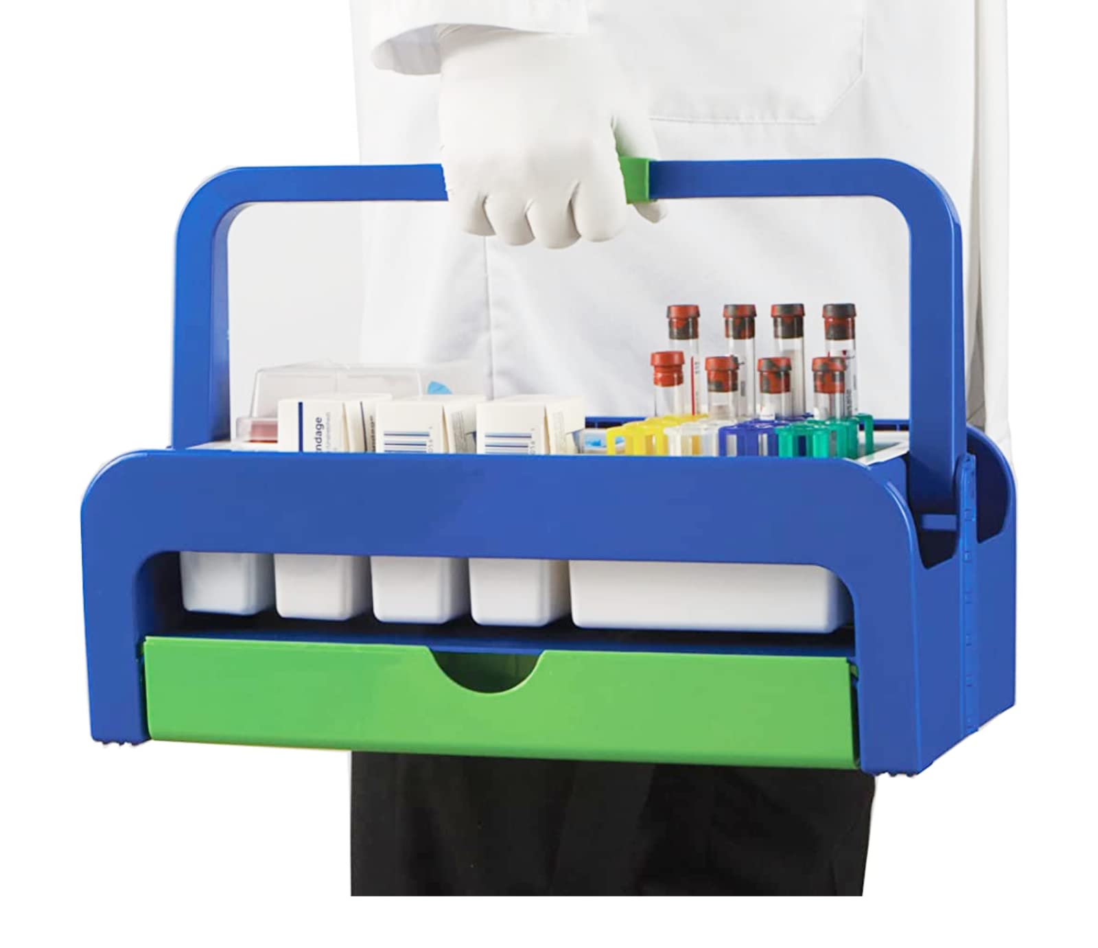 Lightweight Phlebotomy Tray Tote with Drawer & Folding Handle | Disposable Inserts Included | Perfect for Blood Draws, Medical Labs & Mobile Healthcare Services