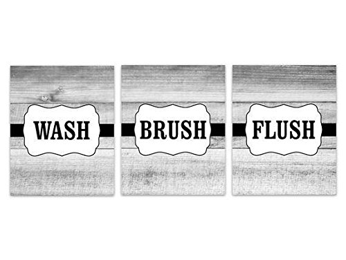 Farmhouse Bathroom Wall Art - 'Bathroom Rules' Canvas Sign (11x14 inches) - Wash Brush Flush Decor for Rustic, Vintage & Modern Bathrooms