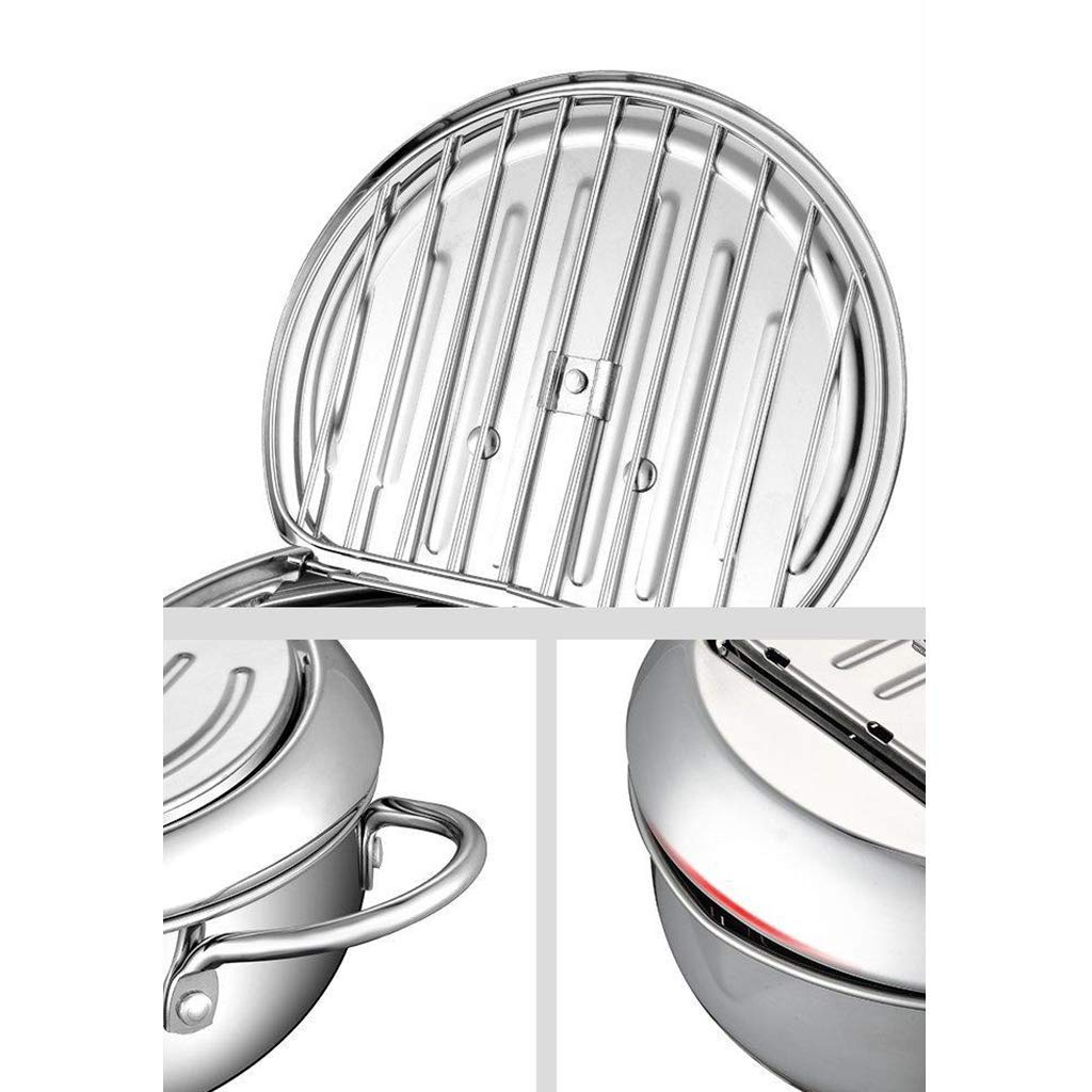 Premium Stainless Steel Deep Fryer Pot with Drainer & Thermometer - 20cm Tempura Fry Pan for Home & Restaurant Use - Perfect for Frying Chicken, Fish, Donuts & More