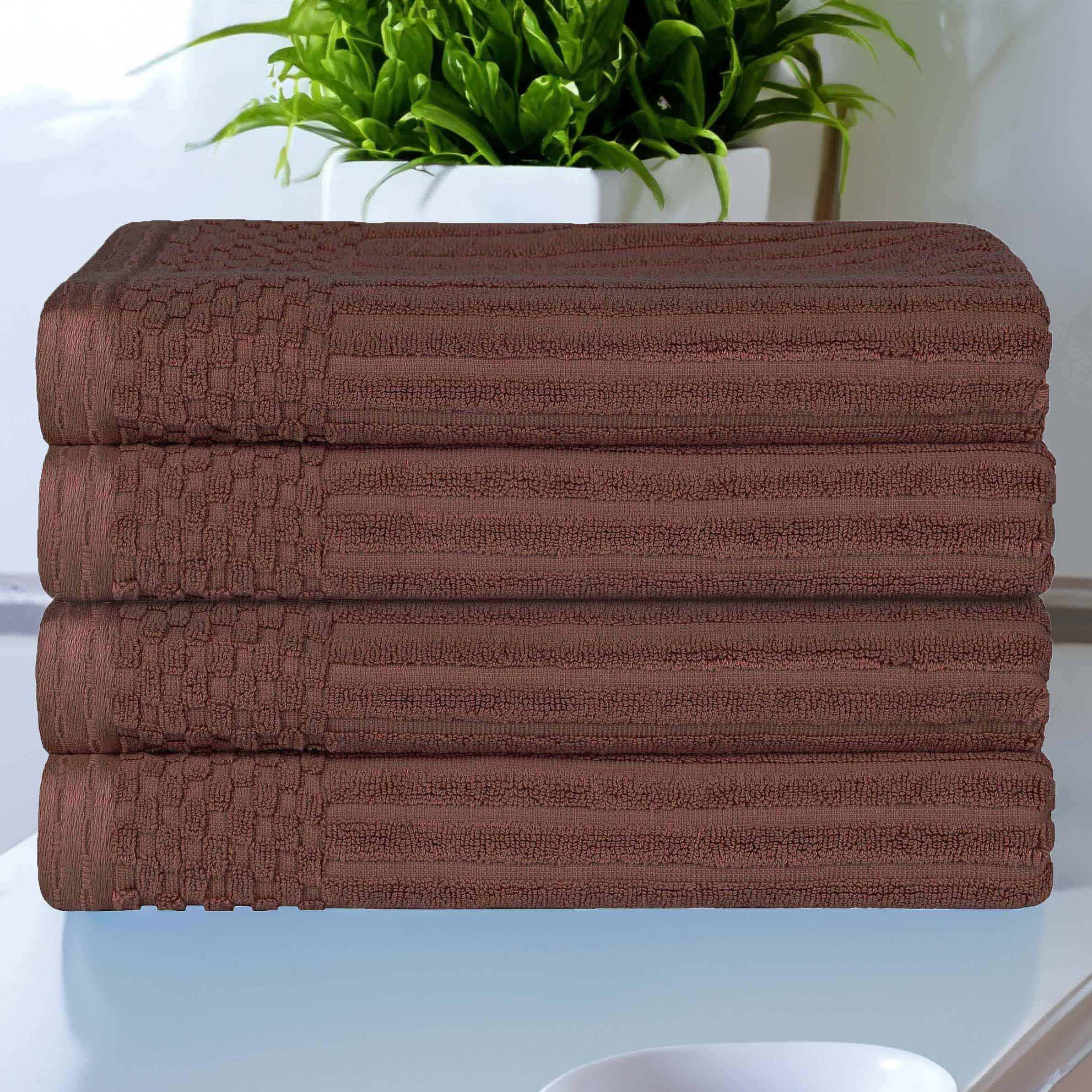 Premium Soho Ribbed Textured Cotton Bath Towels - Ultra Absorbent, Soft & Quick-Drying - Set of 4 (White) - Luxury Spa, Bathroom & Beach Essentials for Home & Travel