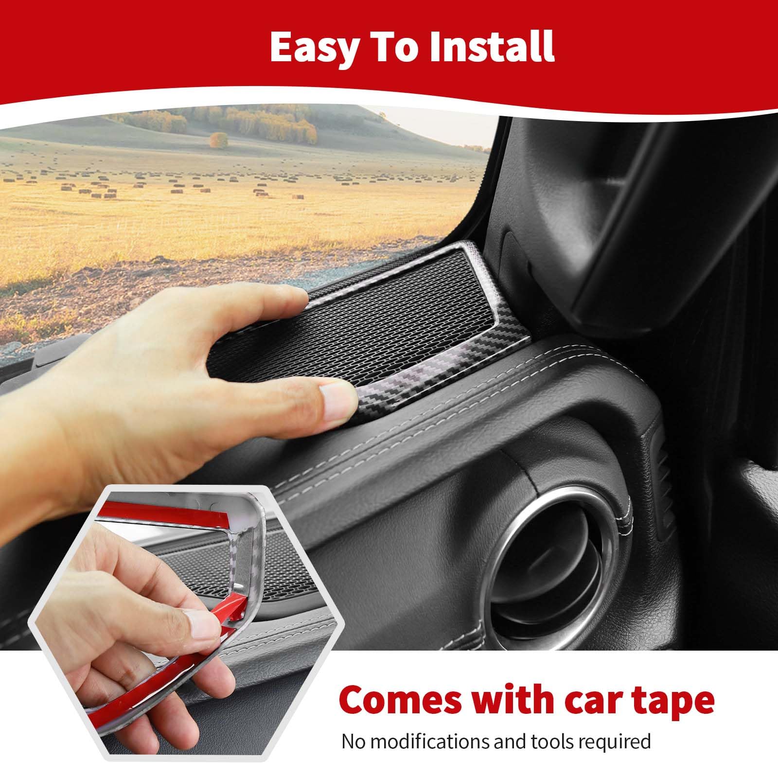 RT-TCZ Carbon Fiber A Pillar Speaker Trim Cover for Jeep Wrangler JL/JLU & Gladiator JT (2018-2024) - 2pc Interior Upgrade - Perfect for Off-Roading & Custom Car Styling