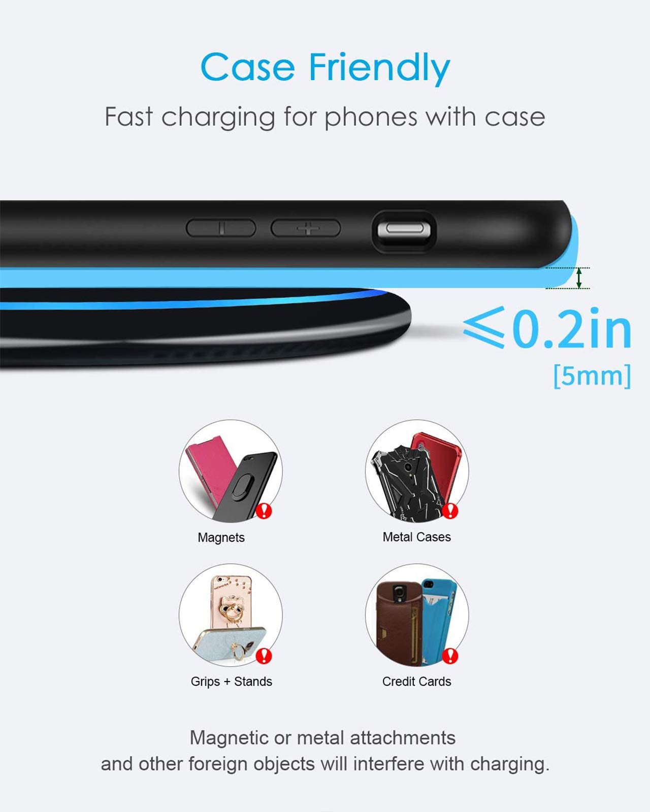 NANAMI Fast Wireless Charger - Qi Certified 15W Wireless Charging Stand & Pad Set, Compatible with iPhone 15/14/13/12/Pro Max/Mini/11, Samsung Galaxy S24/S23/S22/S21/S20/Note 20, AirPods Pro - Perfect for Home, Office & Nightstand Charging