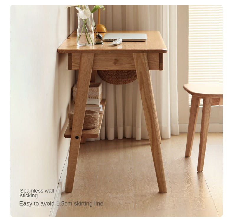 Solid Oak Wood Office Desk with Bottom Divider - Stylish & Durable Workspace Solution for Home Office or Study Room