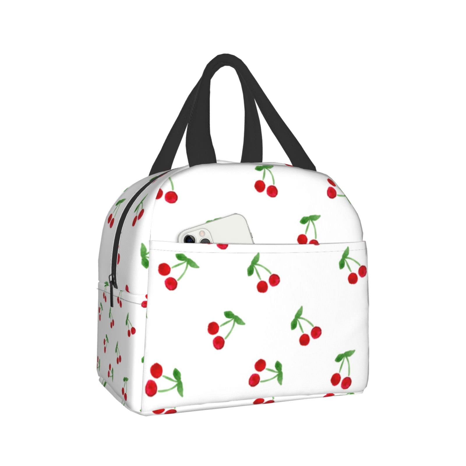 Stylish Insulated Cherry Lunch Box for Women & Men - Reusable Thermal Lunch Tote Bag for Office, School, Camping, Hiking, Picnic, Beach & Travel - Perfect for Work Meals & Outdoor Adventures