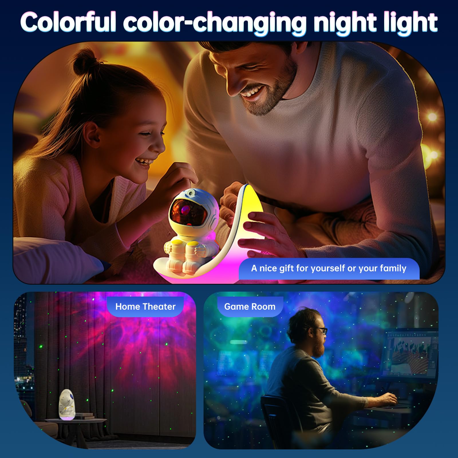 Moon Lamp Star Projector Galaxy Night Light - Astronaut Themed LED Ceiling Lamp with Timer & Remote Control | Perfect for Bedroom, Nursery, Christmas & Birthday Gifts for Kids & Adults | Create Stargazing Atmosphere for Relaxation & Sleep