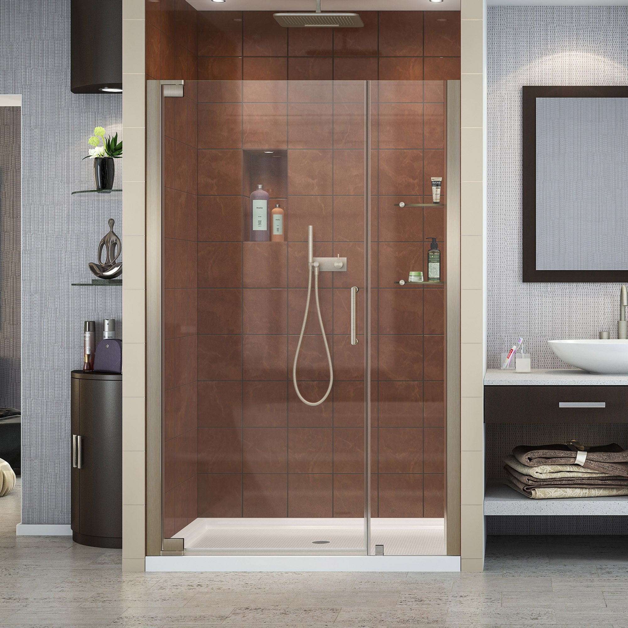 DreamLine Elegance 46-48 Inch W x 72 Inch H Frameless Pivot Shower Door - Modern Bathroom Upgrade for Luxury Homes & Spa Retreats