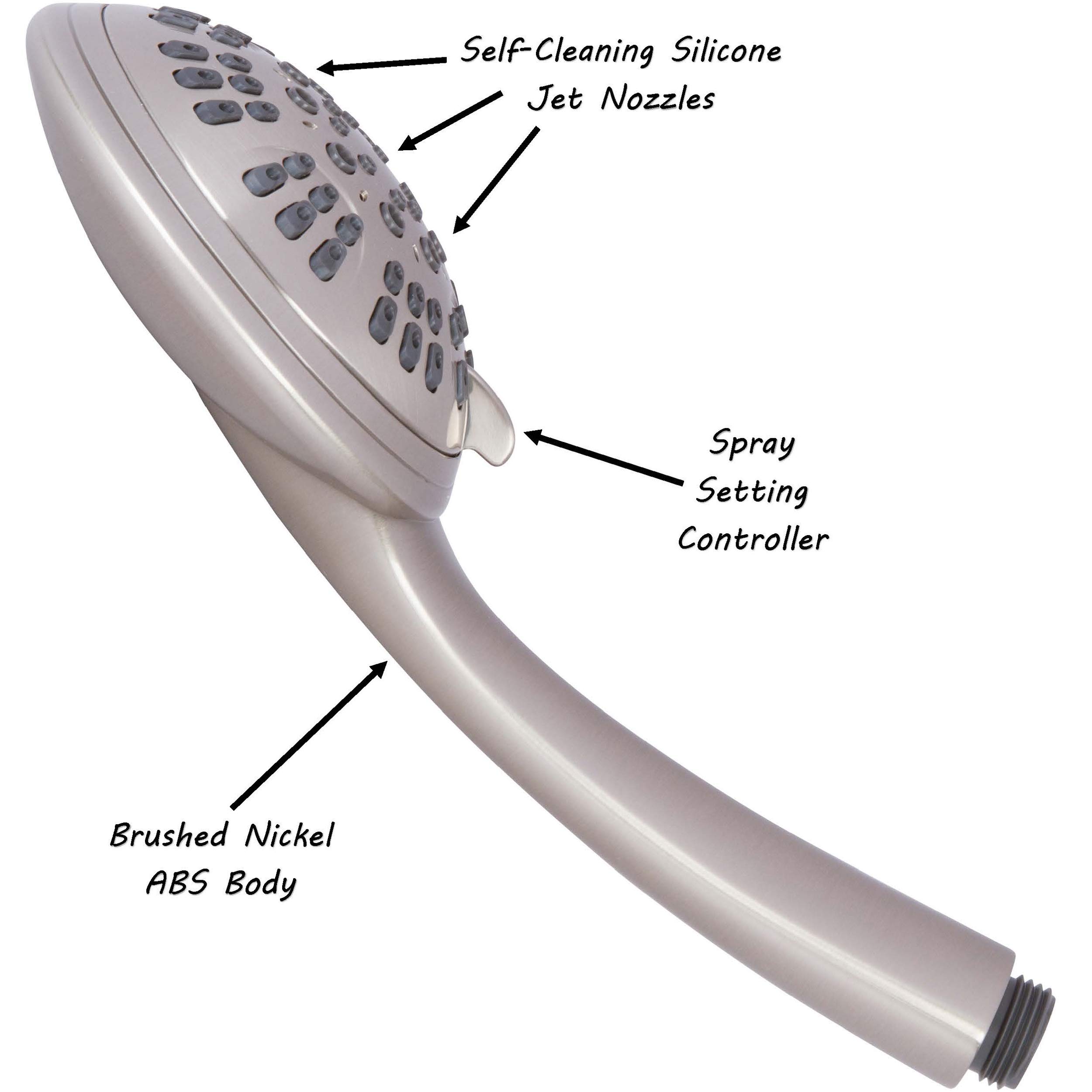 6 Function High Pressure Handheld Shower Head with Filter - Removable Showerhead with Adjustable Mount & 5ft Stainless Steel Hose - Chlorine Removal Water Filter (2.5 GPM, Brushed Nickel) - Perfect for Bathroom, Spa, and Pet Washing