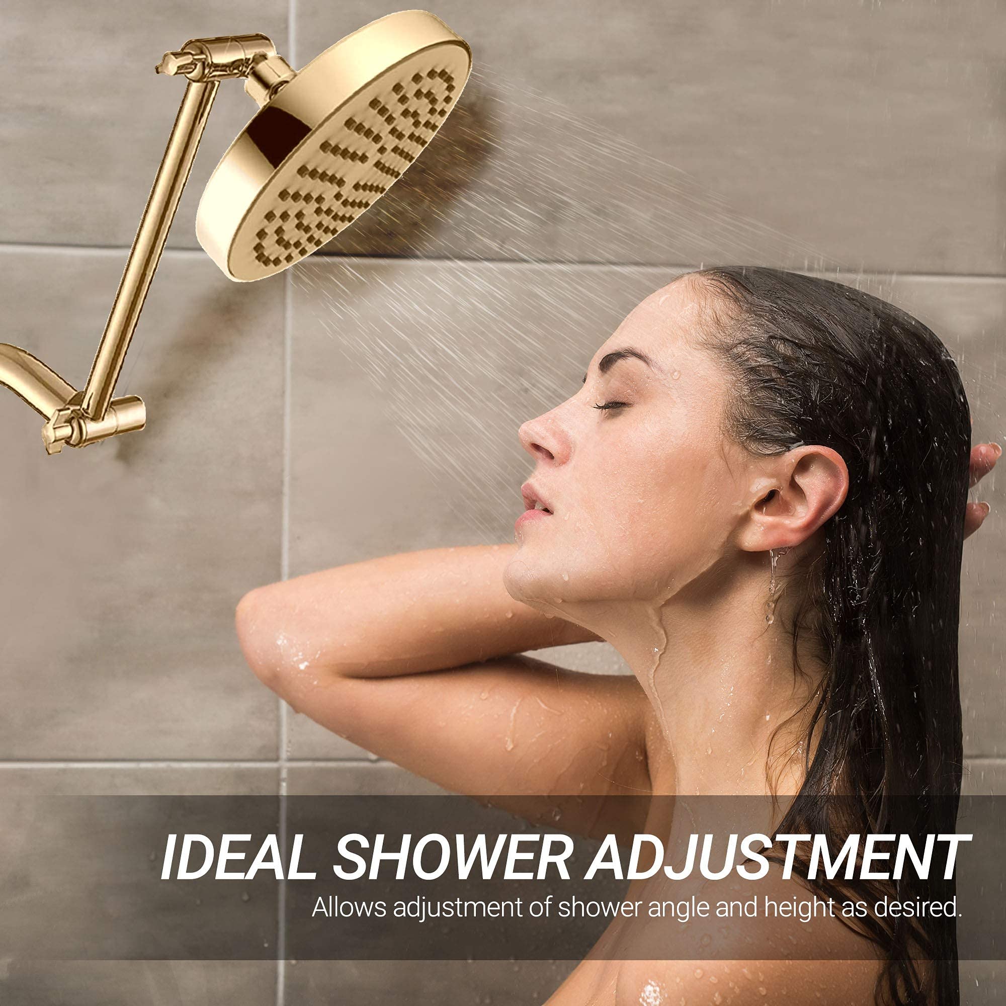 SparkPod Luxury Gold Rain Shower Head with Adjustable Shower Arm Extension - High Pressure Bathroom Fixture for Spa-Like Experience | Perfect for Master Bath & Modern Home Renovation