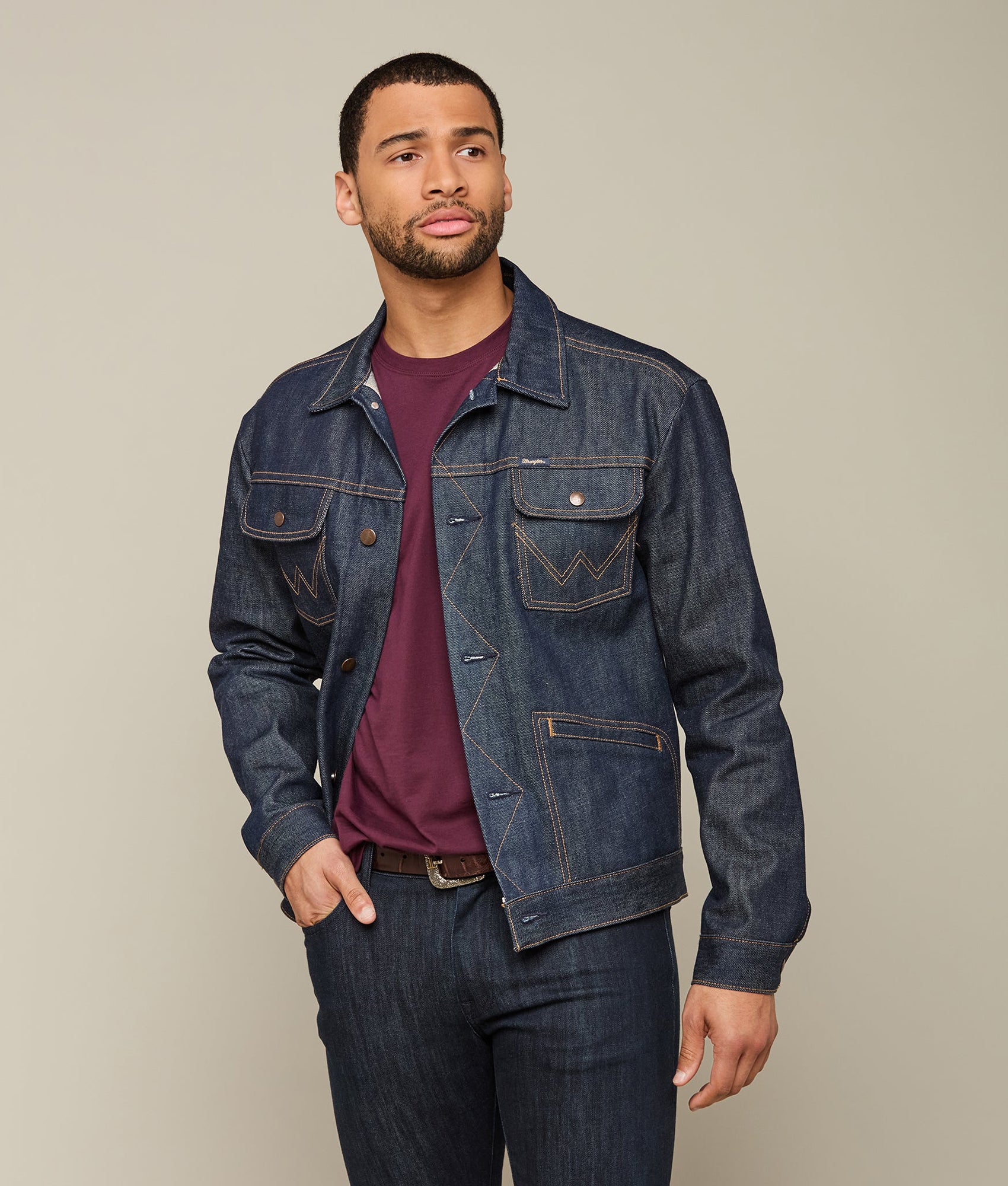 Wrangler x Lucchese Men's Dark Wash Denim Jacket - Classic Western Style for Casual Wear & Outdoor Adventures