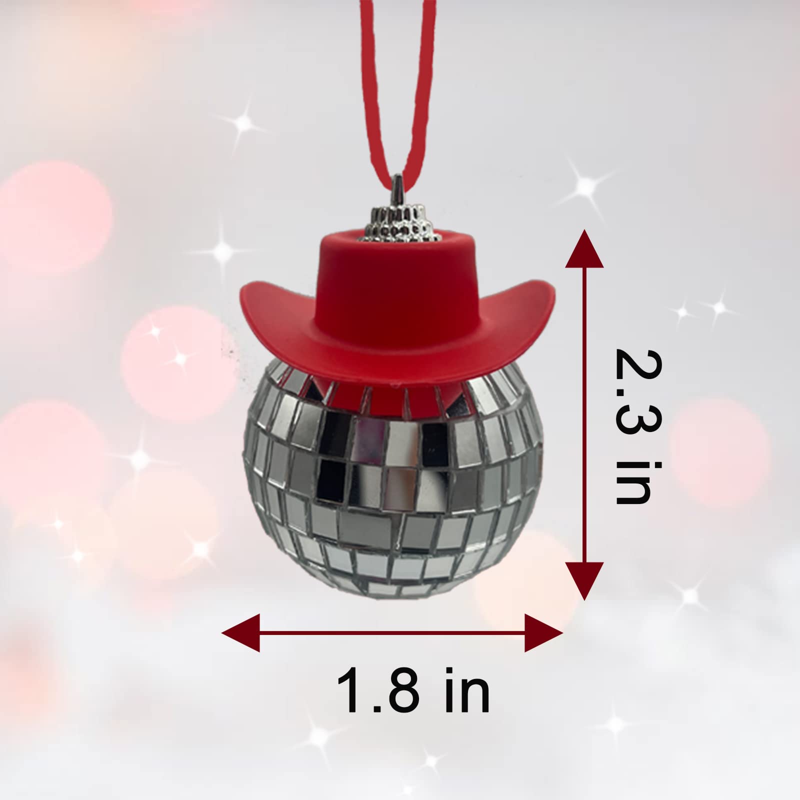 Red Disco Ball Car Mirror Ornament with Cowboy Hat - Fun Car Accessory for Women - Perfect for Road Trips, Parties & Country Music Lovers