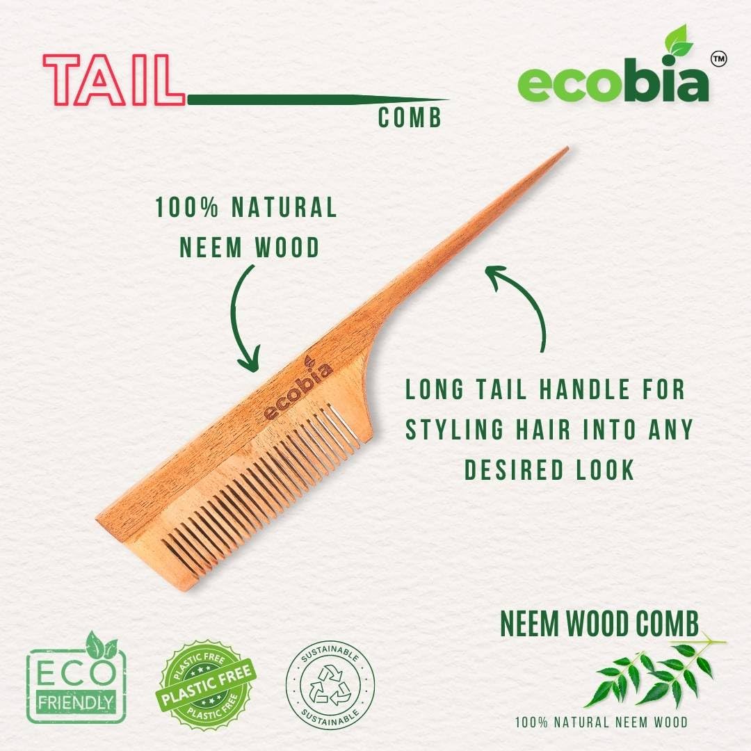 Eco-Friendly Handmade Neem Wood Tail Comb for Women - Natural Hair Styling Tool for Detangling & Styling - Perfect for Home, Salon & Travel Use