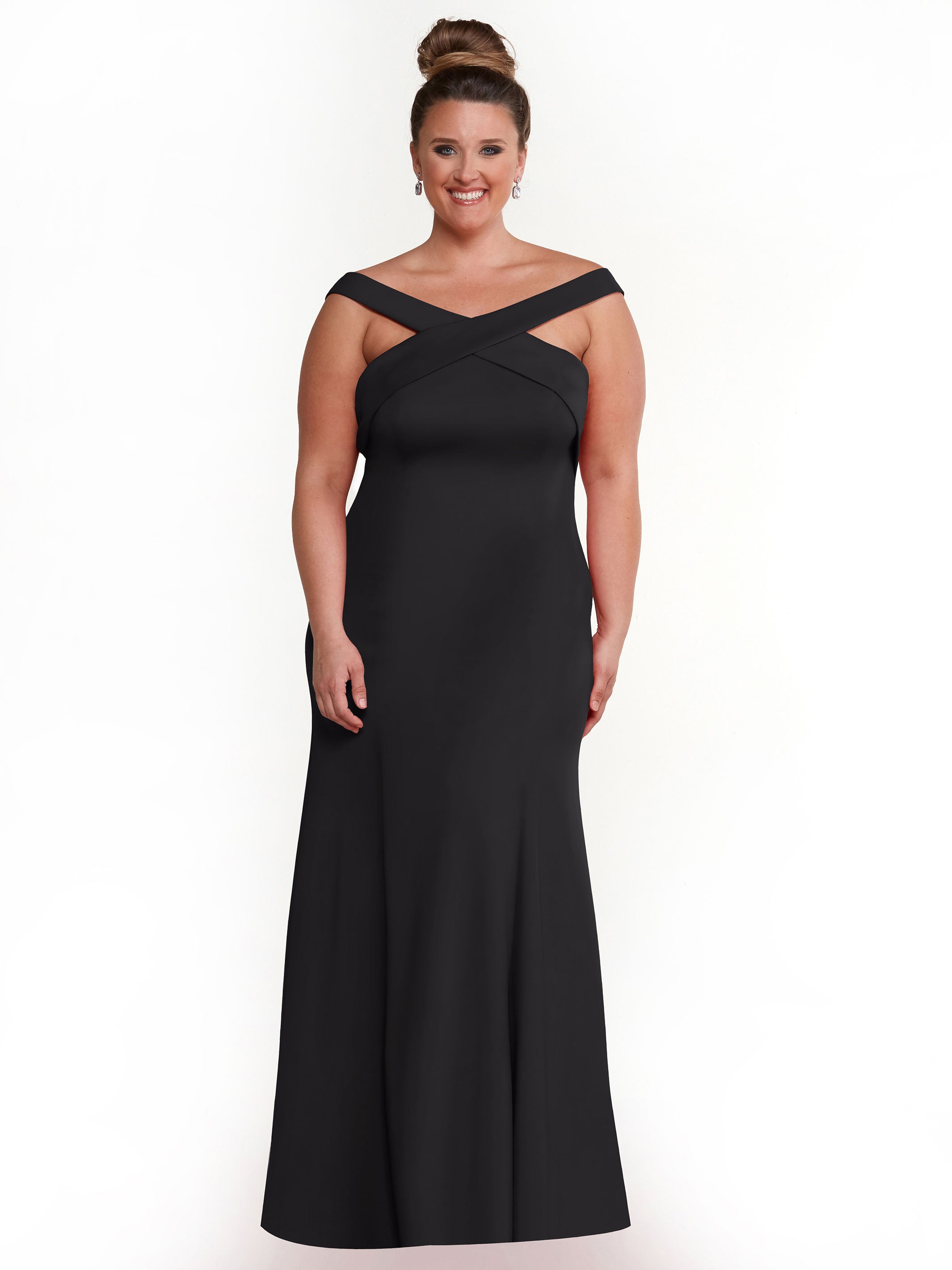 Elegant 83048 Double Knit A-Line Bridesmaid Dress with Off-the-Shoulder Sleeves - Perfect for Weddings, Formal Events & Special Occasions