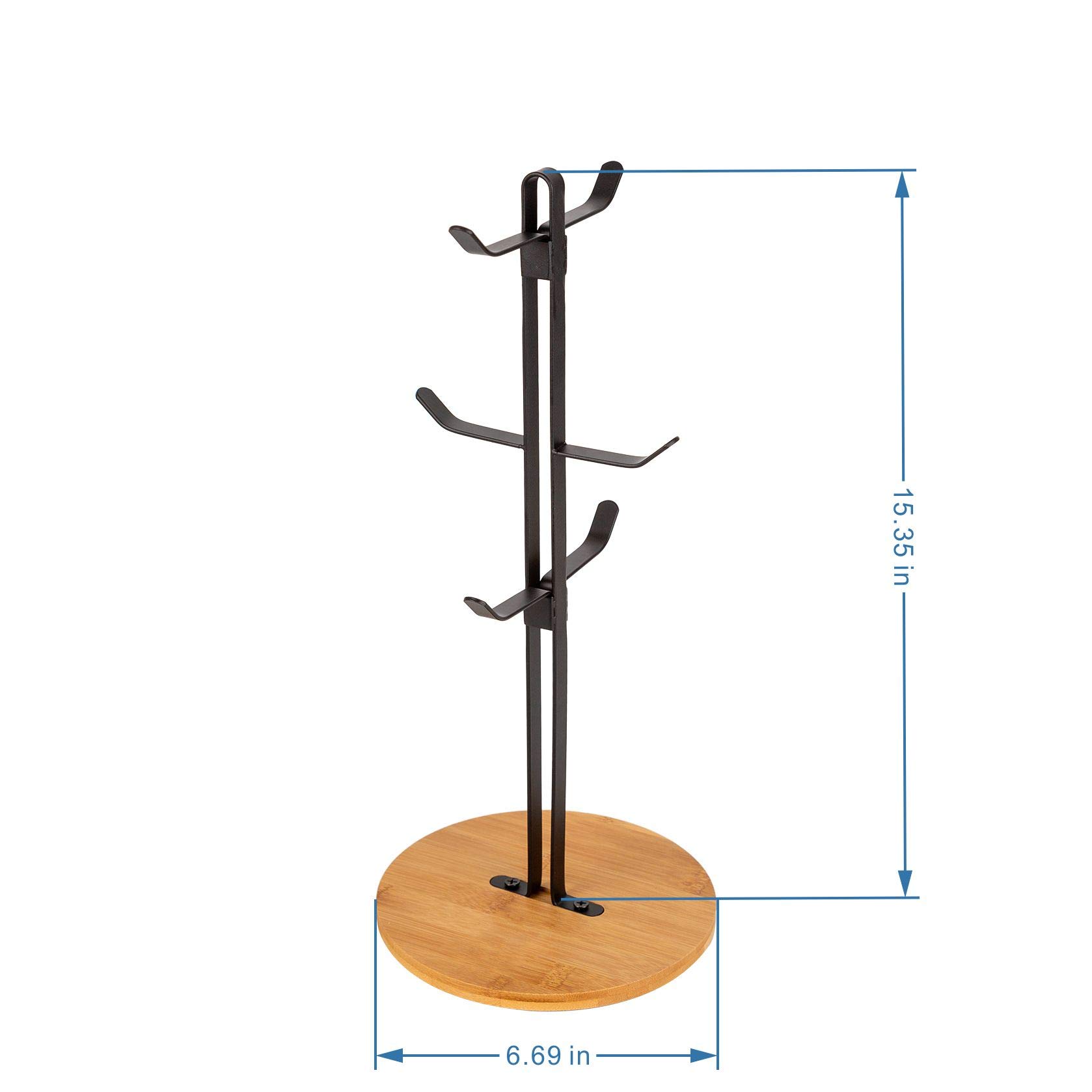 TIEYIPIN Bamboo Coffee Mug Holder with 6 Hooks - Espresso Cup Organizer, Mug Tree Stand for Kitchen Counter & Coffee Bar - Perfect for Home, Office or Cafe Decor