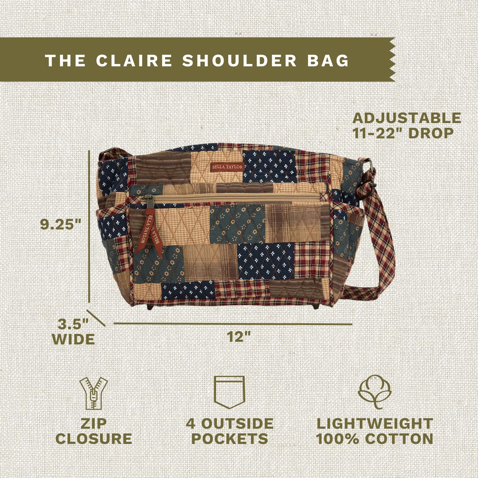 Bella Taylor Claire Crossbody Shoulder Bag for Women - Stylish Multi-Compartment Purse with Adjustable Strap, Perfect for Work, Travel, and Everyday Use