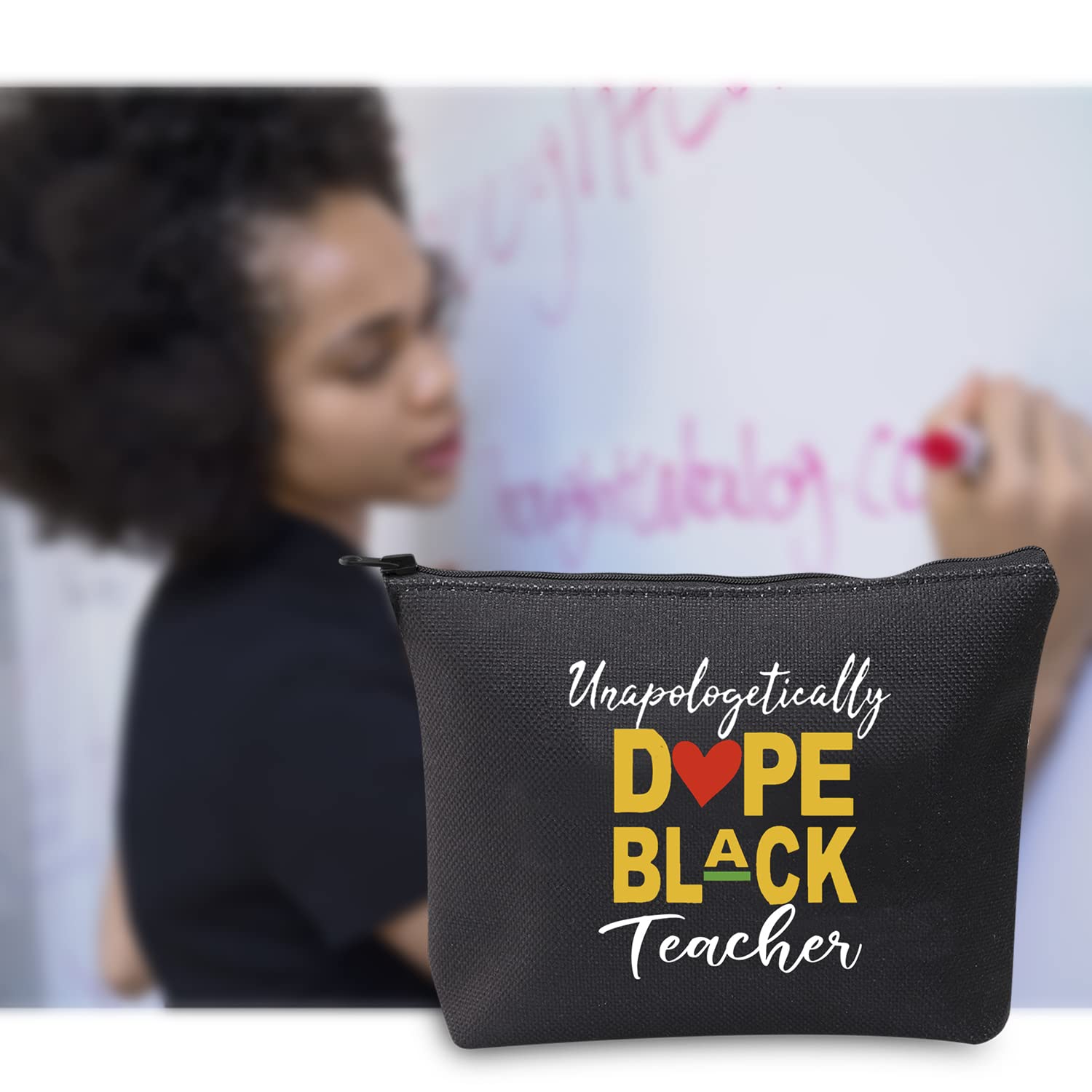 G2TUP Afro Black Teacher Makeup Bag - African Pride Gift for Educators