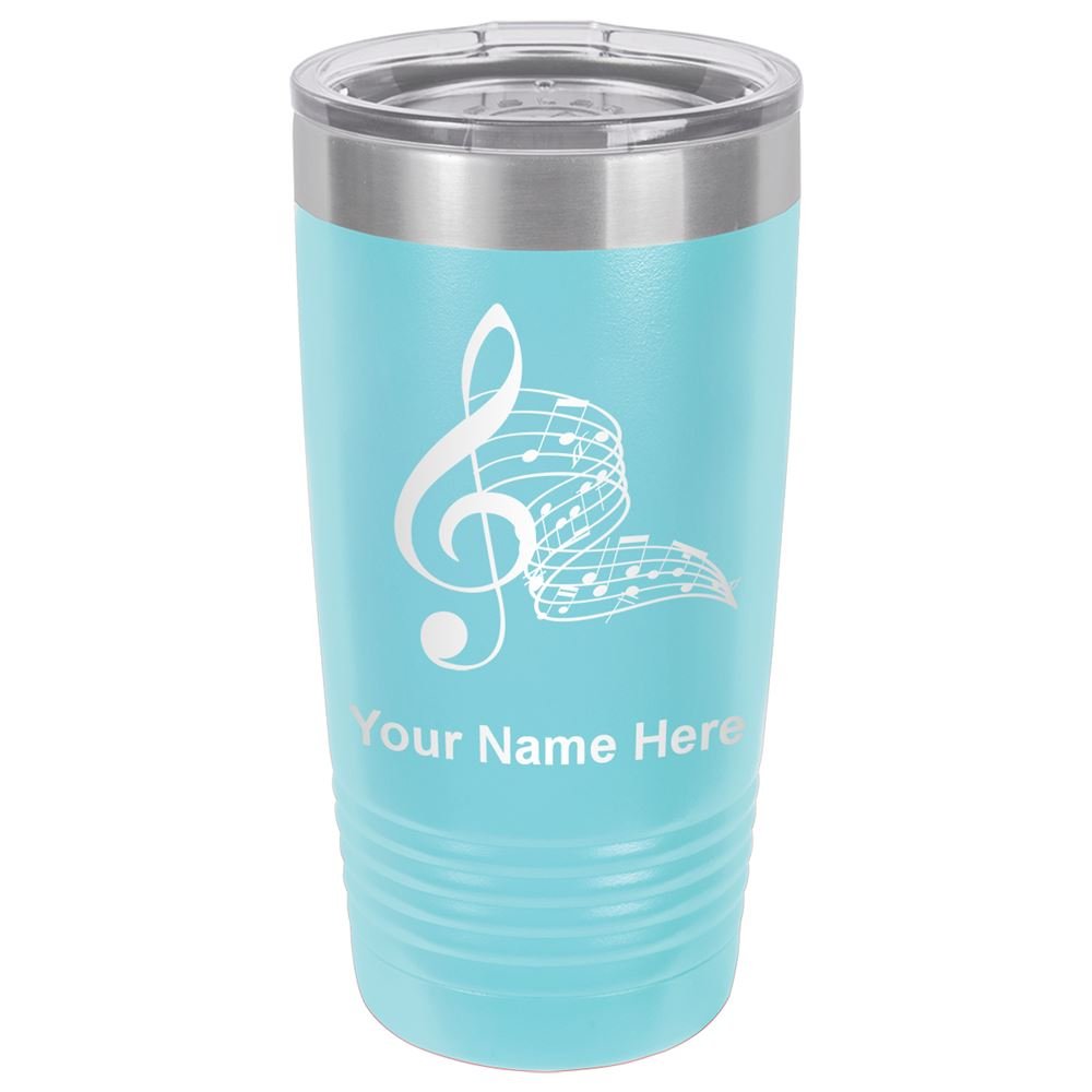 LaserGram 20oz Vacuum Insulated Stainless Steel Tumbler with Lid - Personalized Engraved Musical Notes Design (Light Blue) - Keeps Drinks Hot/Cold for Hours - Perfect for Coffee, Tea, Water & Outdoor Activities