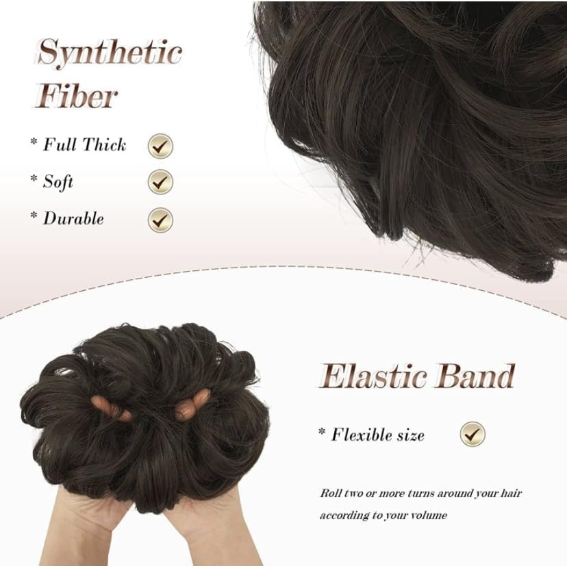 D-DIVINE Messy Bun Hair Piece & Scrunchies for Women - Curly Wavy Black Bun, Elegant Chignon Wedding Hairstyle Accessories - Perfect for Bridal, Prom, Party and Everyday Wear