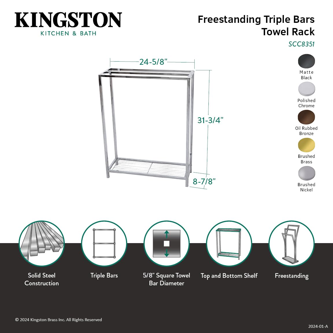 Kingston Brass SCC8357 Edenscape Freestanding Iron Towel Rack - Brushed Brass Finish, 24.63