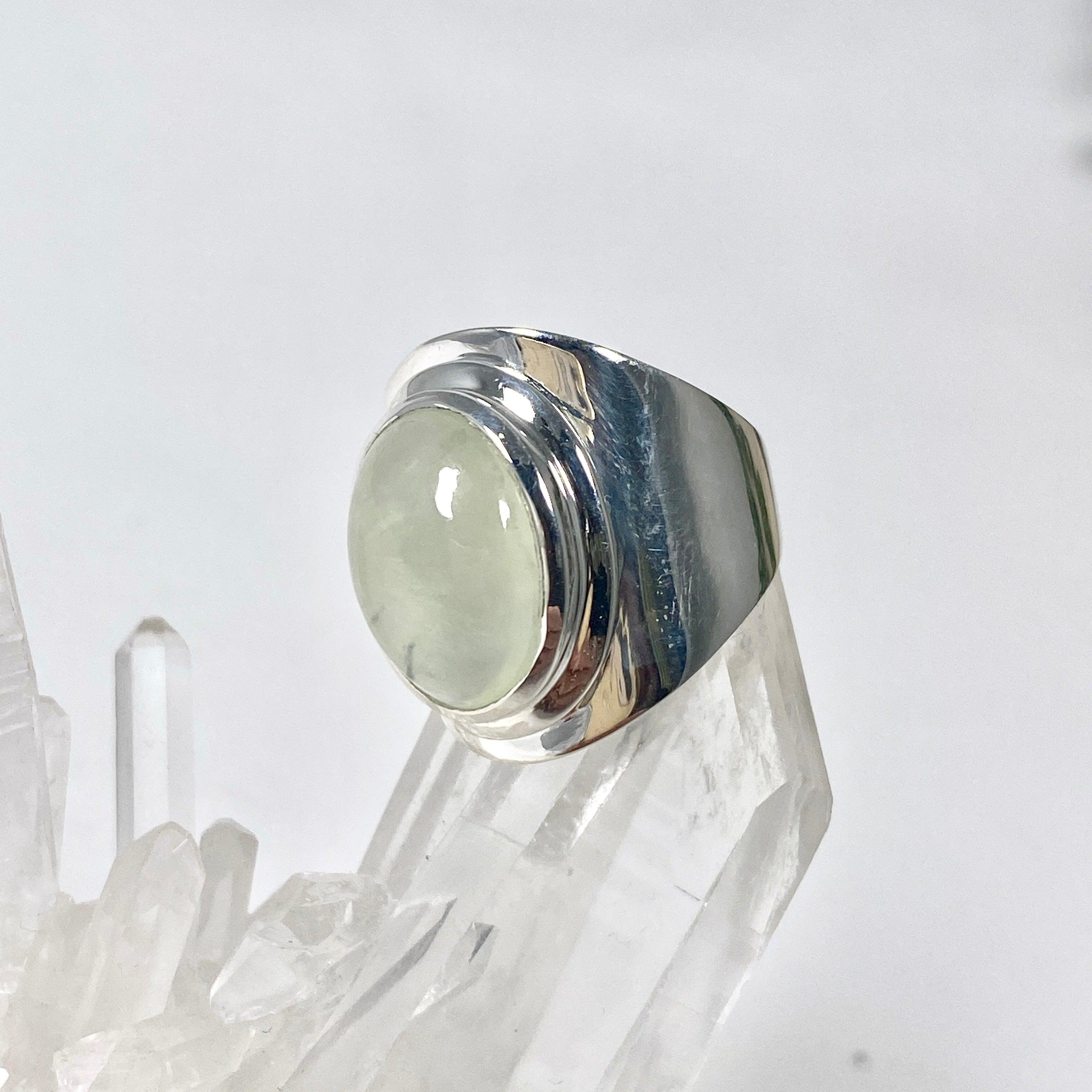 Prehnite Wide Band Ring R3762 PR - Elegant Gemstone Jewelry for Women, Perfect for Weddings, Parties & Everyday Wear