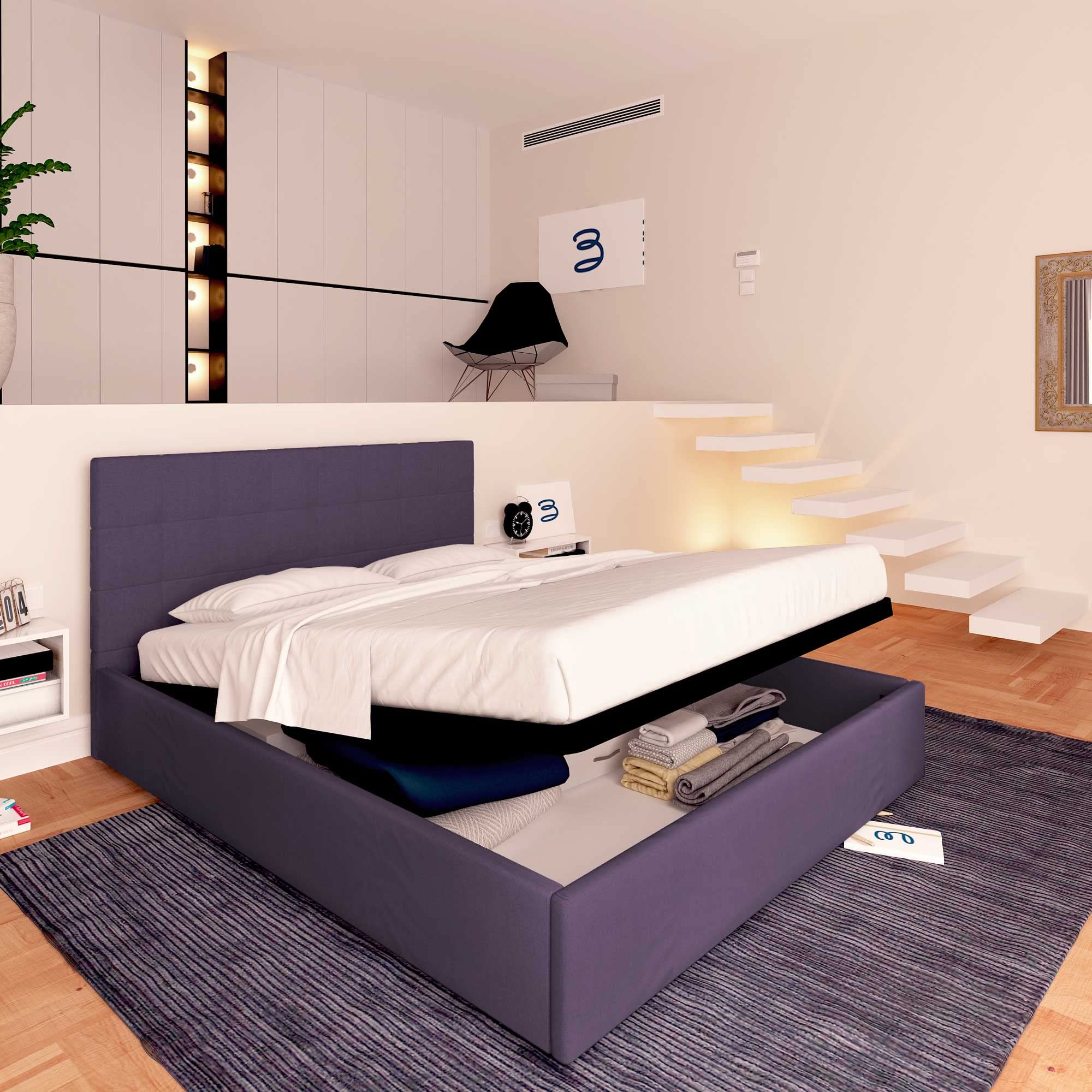 Baldiflex Square and Half Bed with Storage, Dublin Fabric Model, Slatted Base for Square and Half Mattresses, 120 x 190 cm, Elegant Purple Headboard - Perfect for Small Bedrooms, Guest Rooms & Space-Saving Solutions