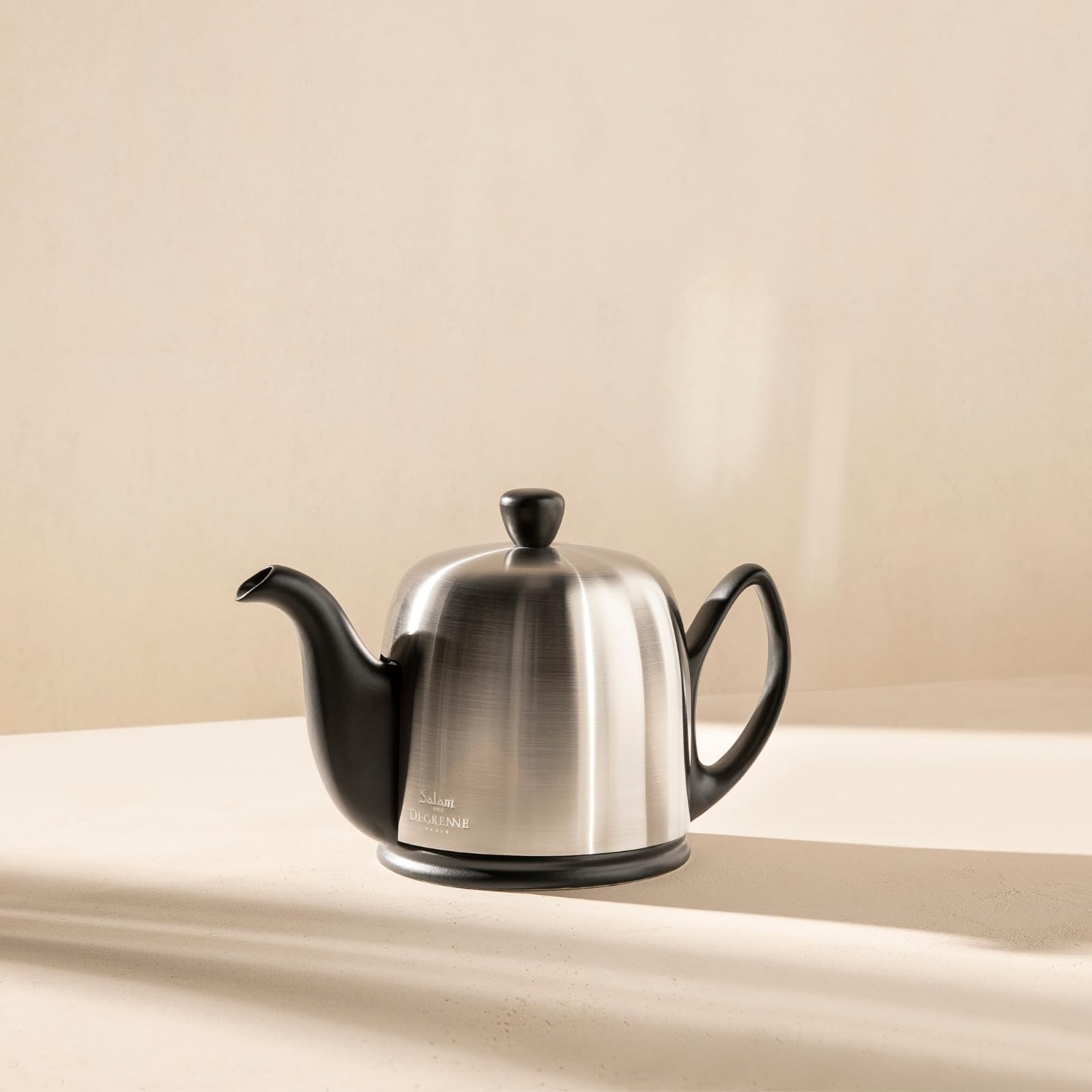 Premium French Porcelain Teapot with Emerald Aluminum Lid - 36oz (6 Cup) Loose Leaf Tea Kettle with Removable Infuser - Elegant Black Ceramic Tea Pot for Afternoon Tea, High Tea & Home Decor