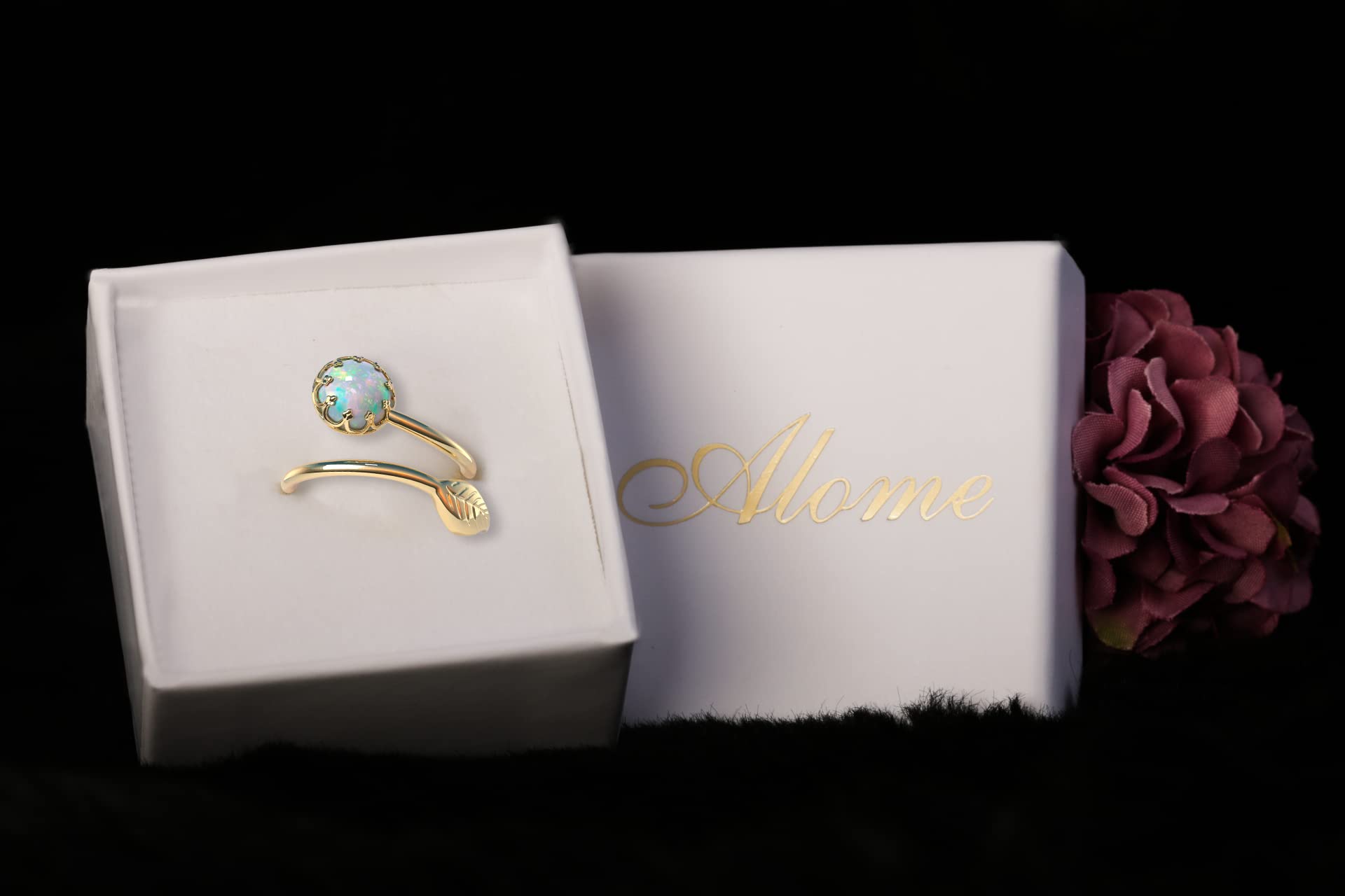 14K Gold Opal Ring with White Opal & Leaf Design - Elegant Wrap Band Jewelry for Women | Perfect Gift for Anniversary, Birthday & Special Occasions | Comes in Luxury Jewelry Gift Box