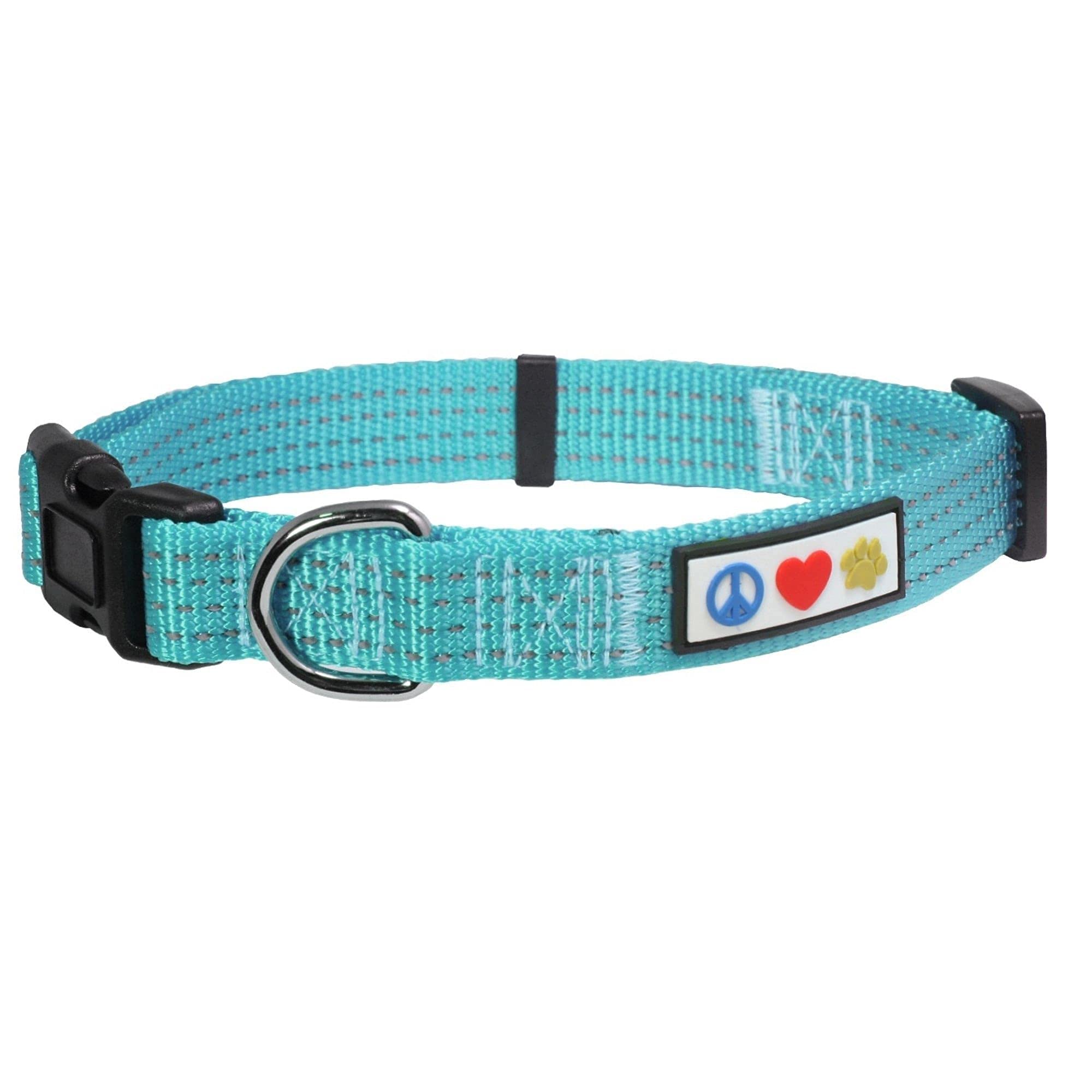 Pawtitas Reflective Dog Collar and Leash Set - Large, Teal | High Visibility for Night Walks & Outdoor Adventures