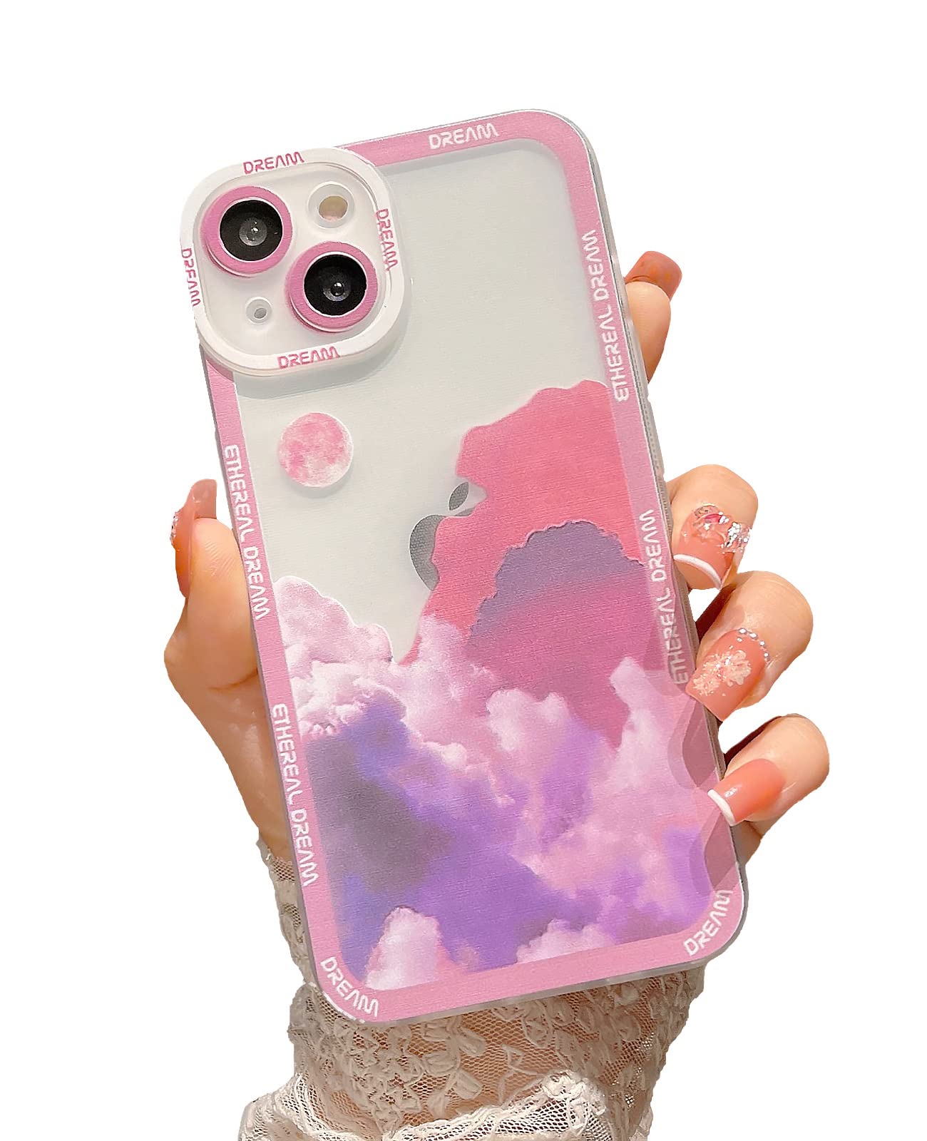 Retro Sunset Clouds Sun Moon Soft TPU Shockproof iPhone 13 Case for Women - Cute Pink Phone Cover with Full Camera Protection (6.1 inch) | Perfect for Everyday Use, Travel & Outdoor Activities