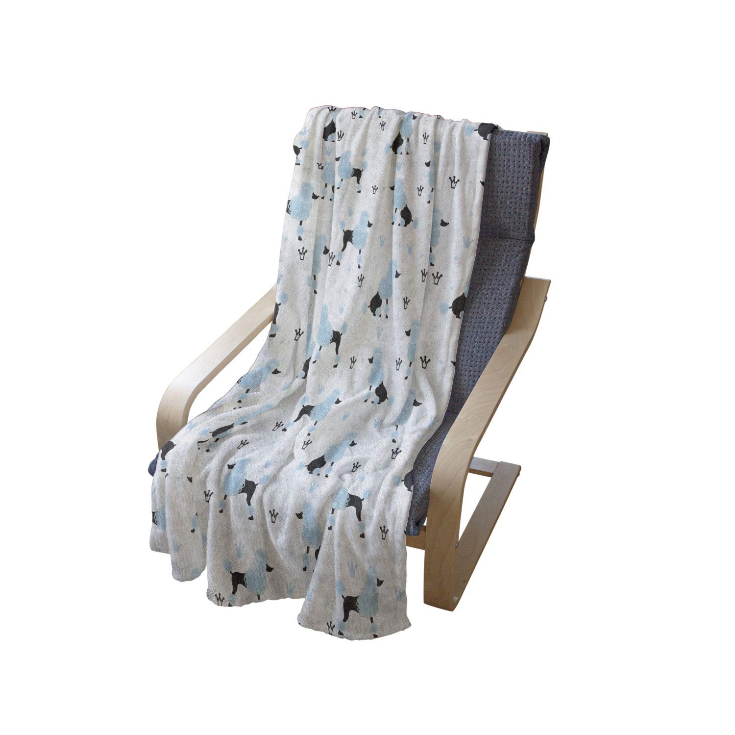 Ambesonne Poodle Throw Blanket - Hand Drawn Crowns & Scribble Fluffy Dog Design, Soft Flannel Fleece Accent Blanket for Couch, Bed, Sofa - 70x90 Inches Pale Blue & White - Perfect for Cozy Nights, Pet Lover Gifts & Home Decor