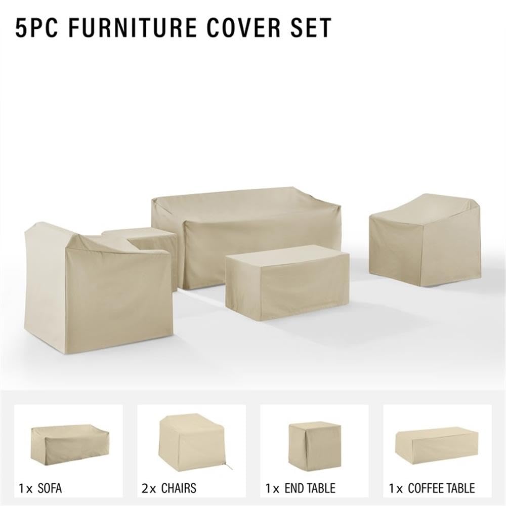 Crosley Waterproof 5-Piece Patio Furniture Cover Set for Outdoor Sofa, Chairs & Tables - Tan | All-Weather Protection for Patio, Deck & Garden Furniture