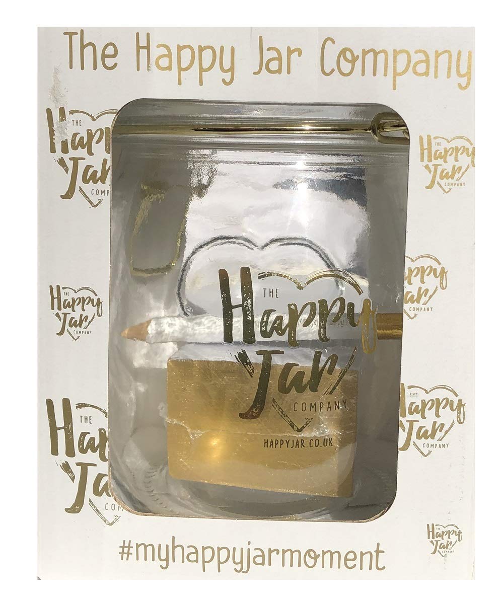 BWR Happy Jar with Notelets & Pencil - Collect & Preserve Happy Thoughts & Memories - Perfect for Gratitude Journaling, Positive Affirmations & Mindfulness Practice